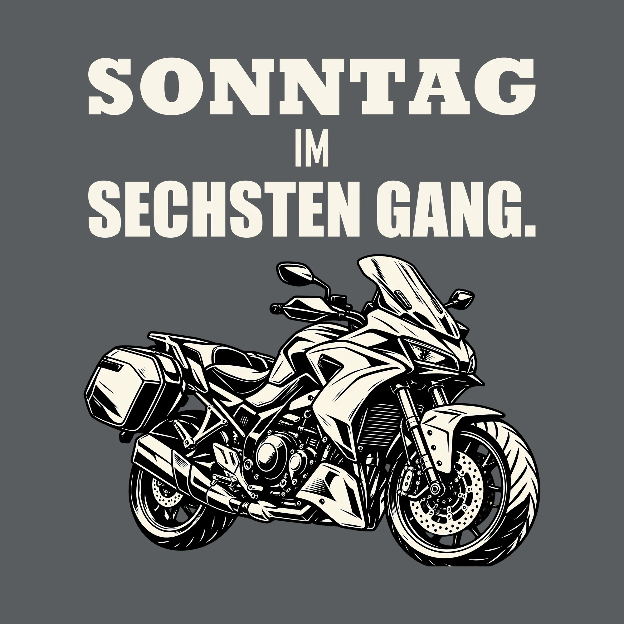 Bügelbild SONNTAG IM SECHSTEN GANG. als Grafik auf dunklem Hintergrund (BB012742)