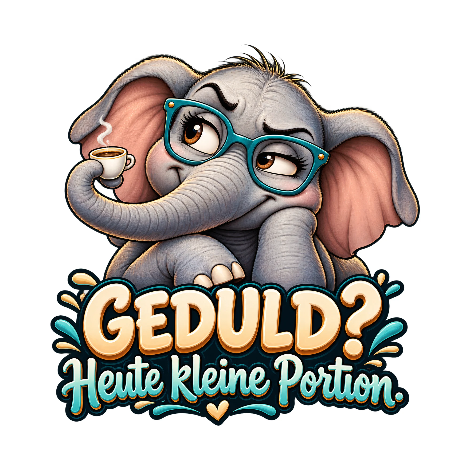Bügelbild „Geduld? Heute kleine Portion.“, Lustiger Shirt Spruch als Grafik auf weißem Hintergrund (BB019599)