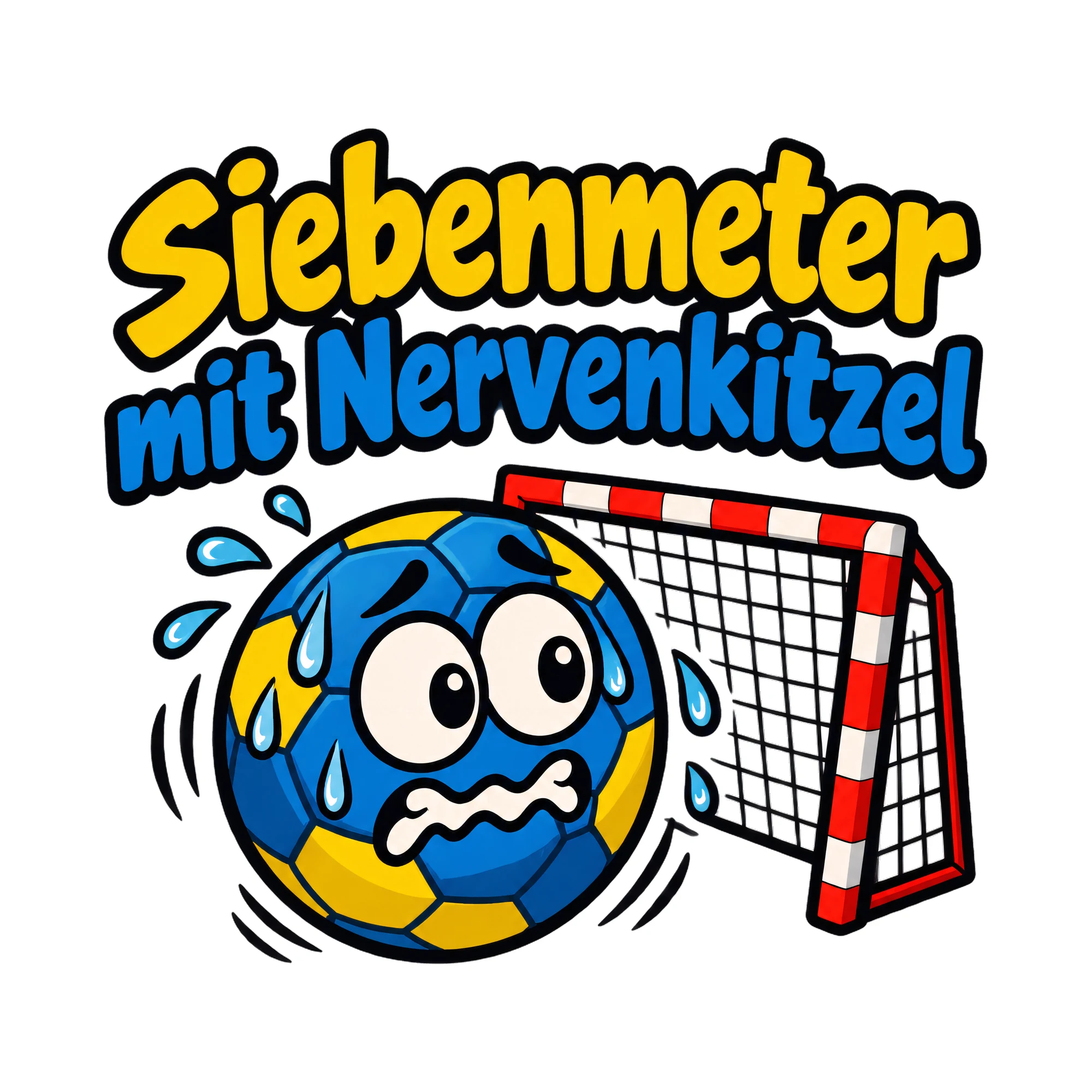 Bügelbild Siebenmeter mit Nervenkitzel als Grafik auf weißem Hintergrund (BB019431)