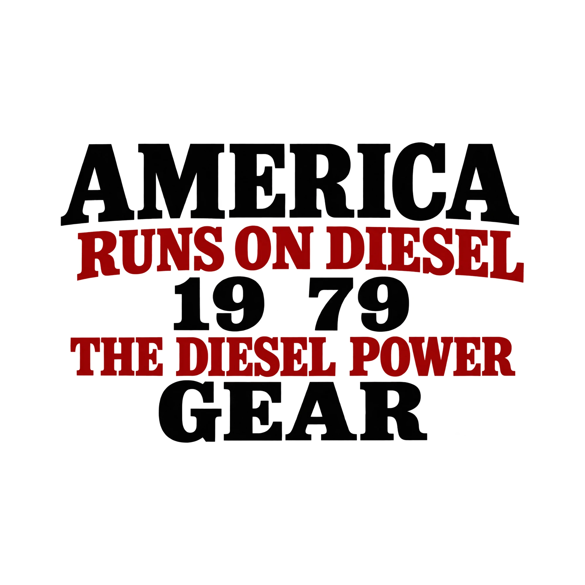 Bügelbild „AMERICA RUNS ON DIESEL 19 79 THE DIESEL POWER GEAR“, Hobby Shirt Spruch als Grafik auf weißem Hintergrund (BB015279)