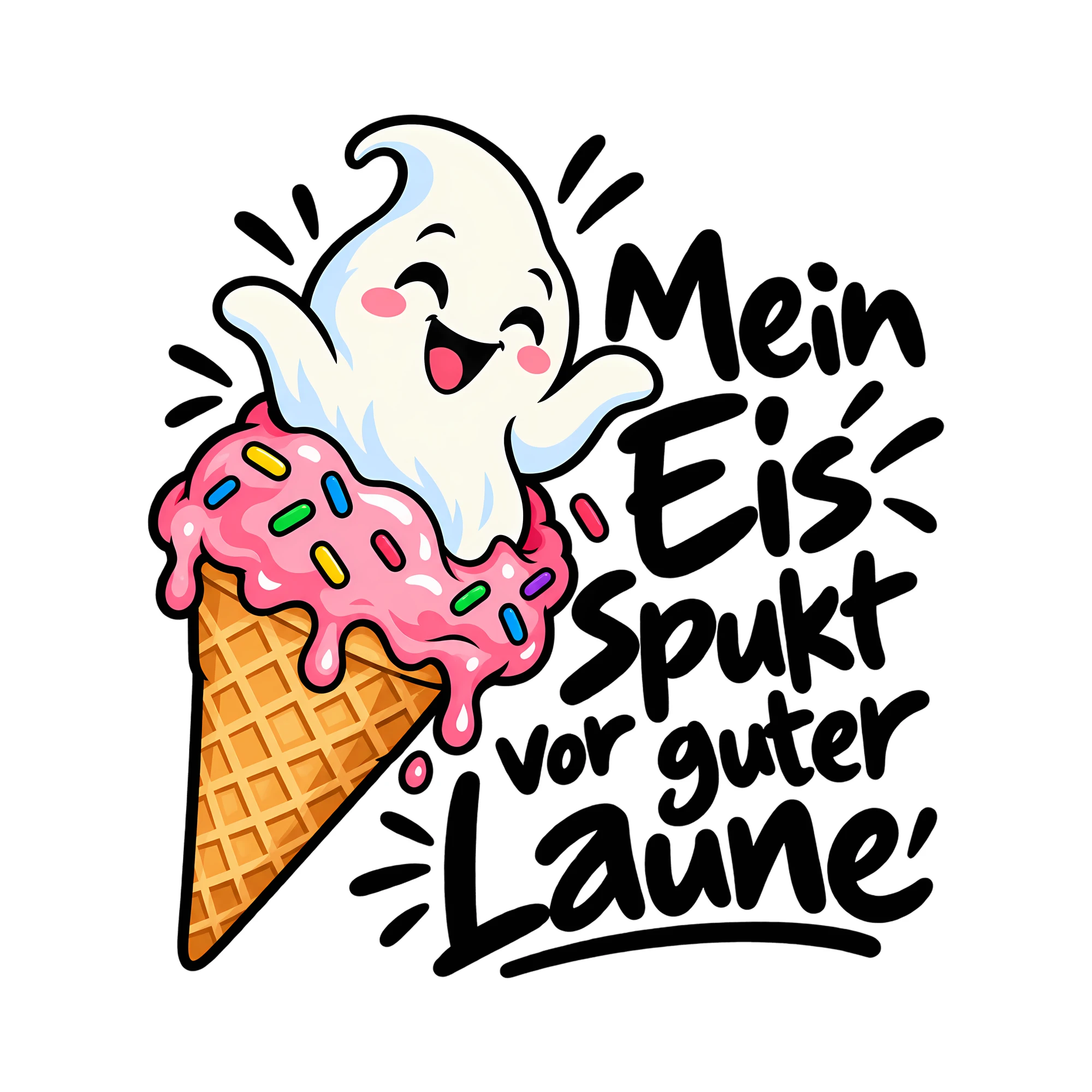 Bügelbild Mein Eis spukt vor guter Laune als Grafik auf weißem Hintergrund (BB012660)