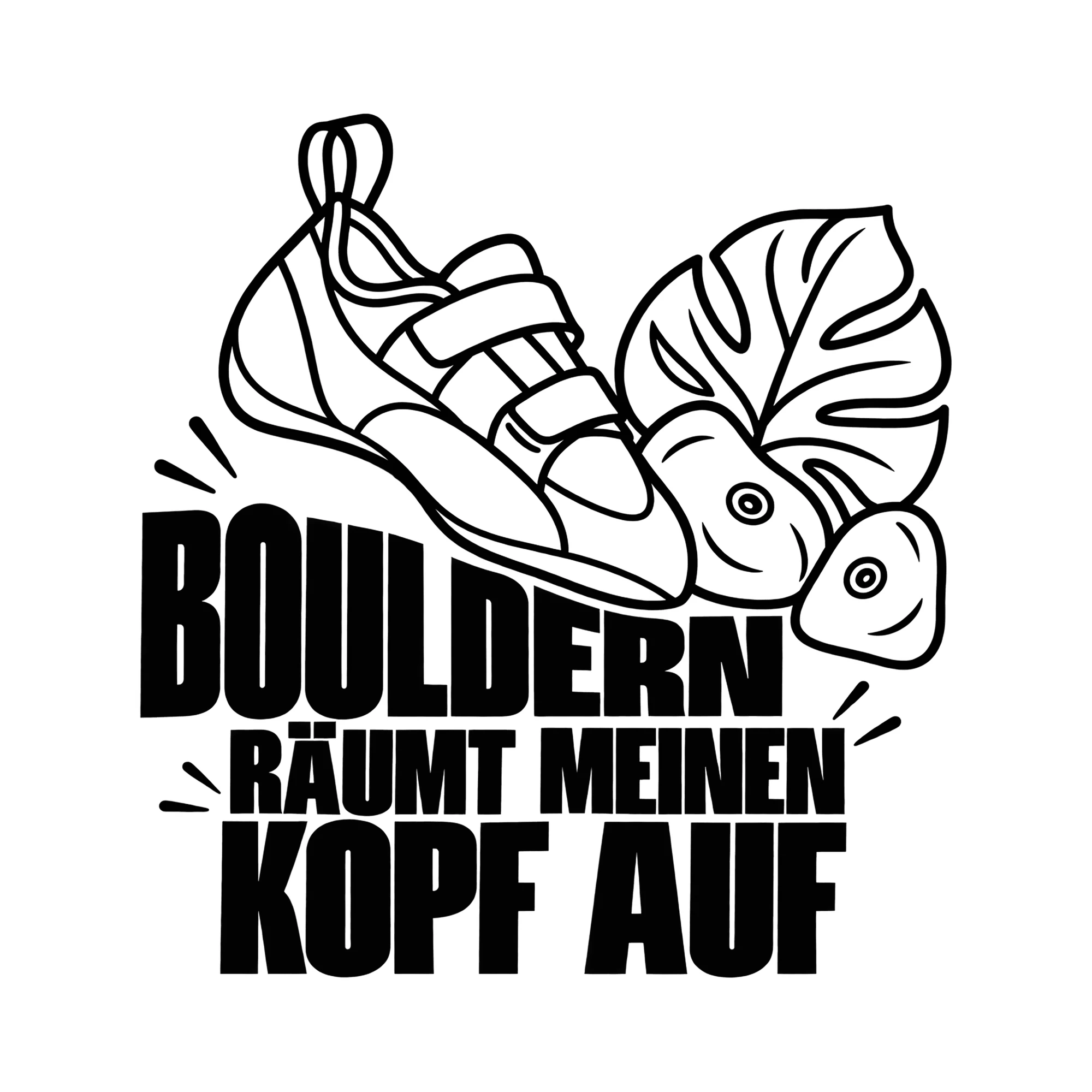 Bügelbild BOULDERN RÄUMT MEINEN KOPF AUF als Grafik auf weißem Hintergrund (BB013794)