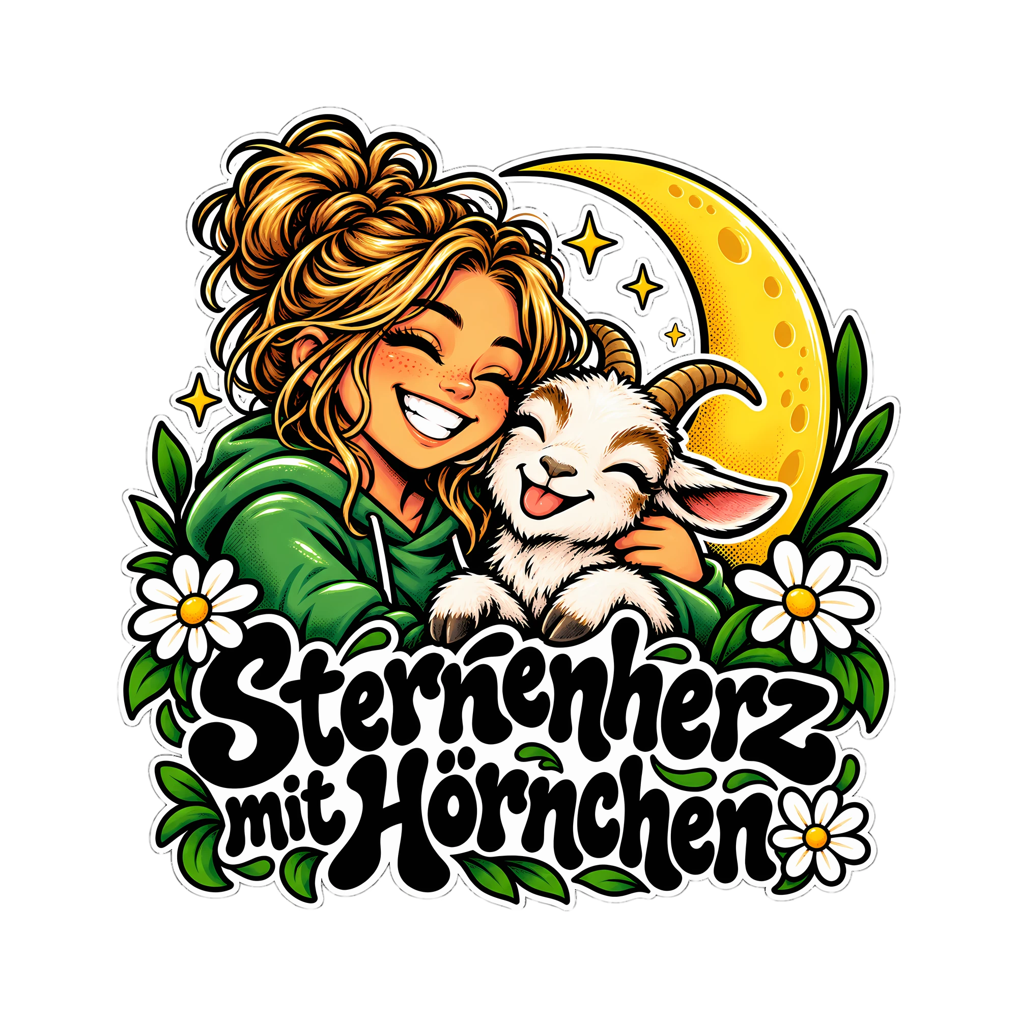 Bügelbild Sternenherz mit Hörnchen als Grafik auf weißem Hintergrund (BB013421)