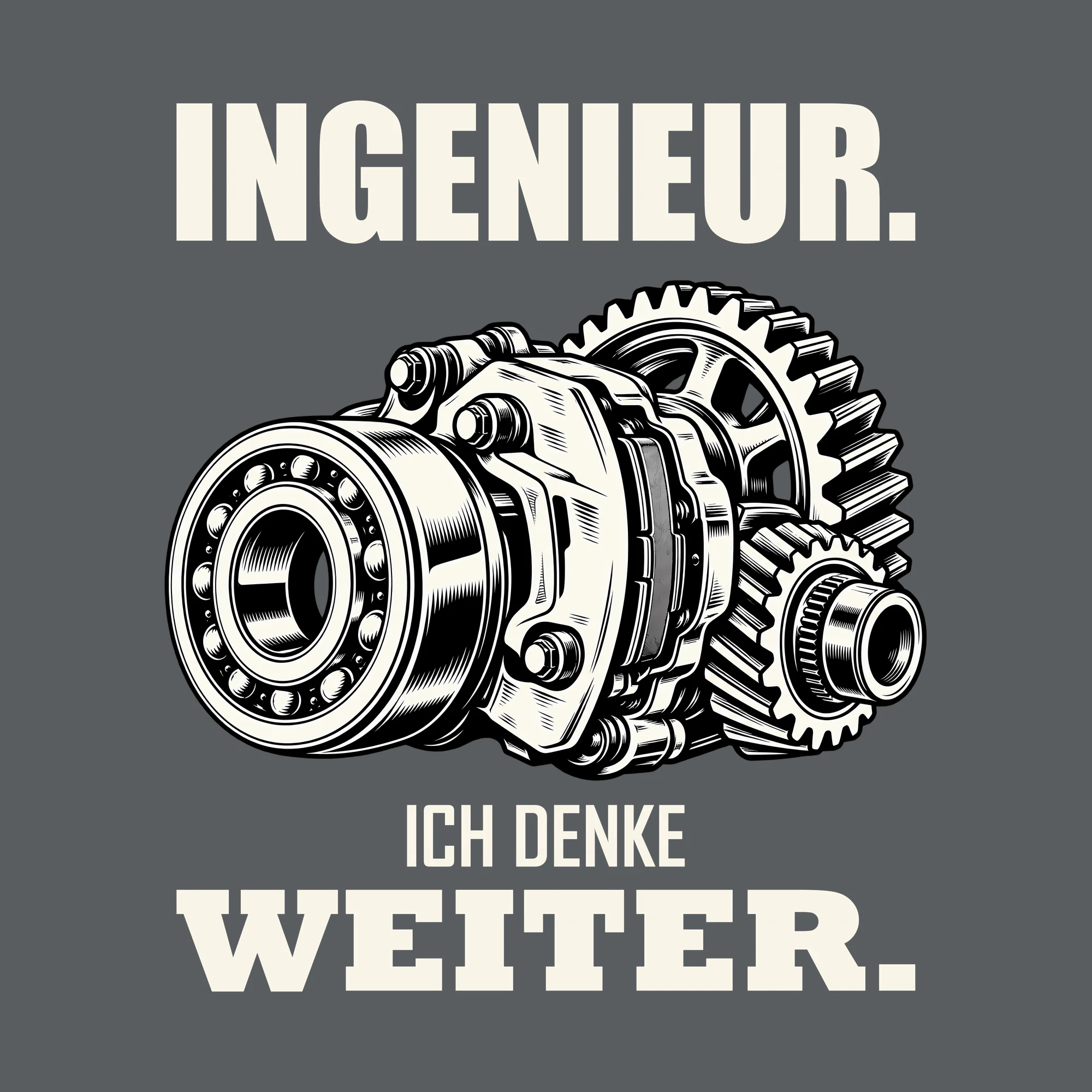 Bügelbild INGENIEUR. ICH DENKE WEITER. als Grafik auf dunklem Hintergrund (BB011508)