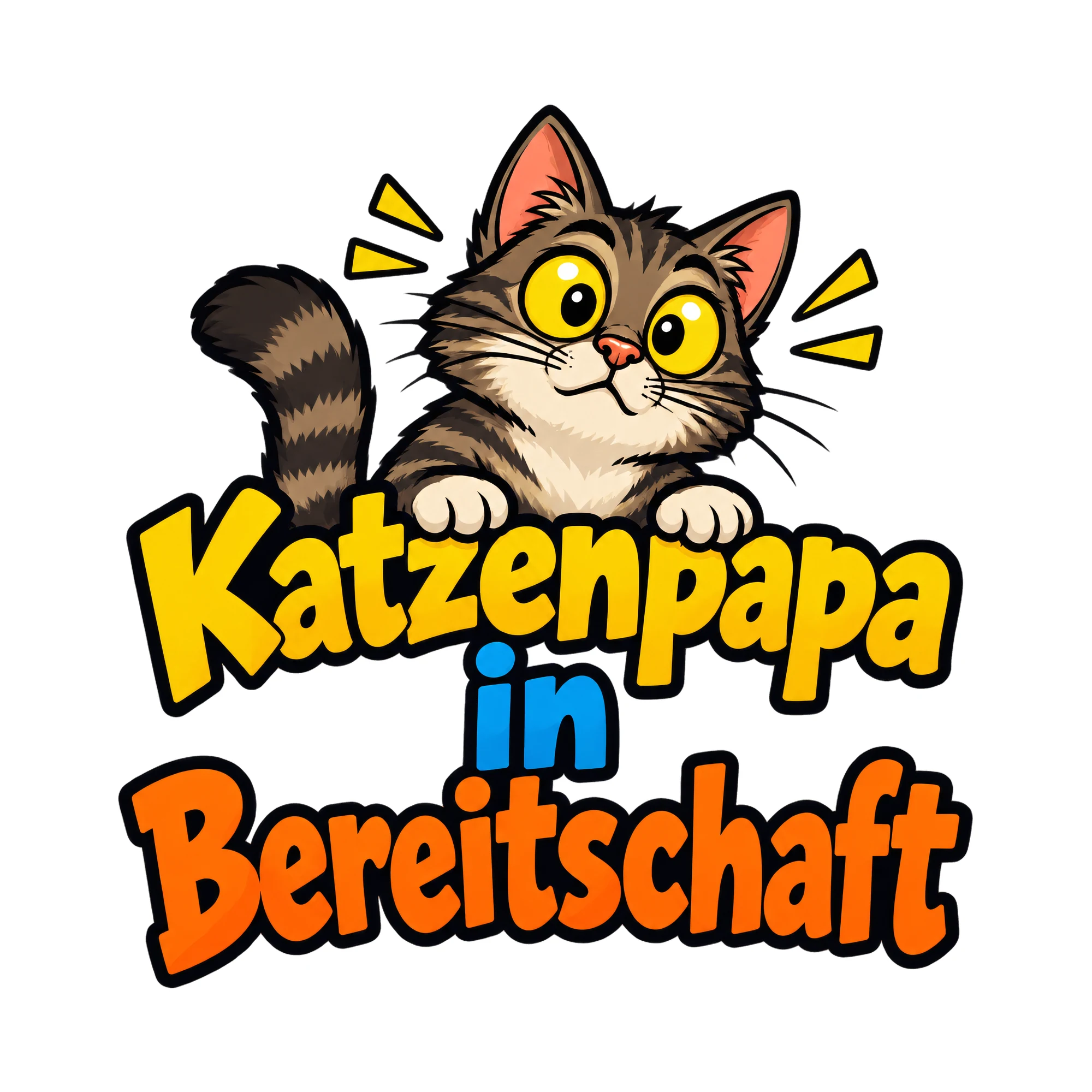 Bügelbild Katzenpapa in Bereitschaft, Tiere Shirt Spruch als Grafik auf weißem Hintergrund (BB016568)