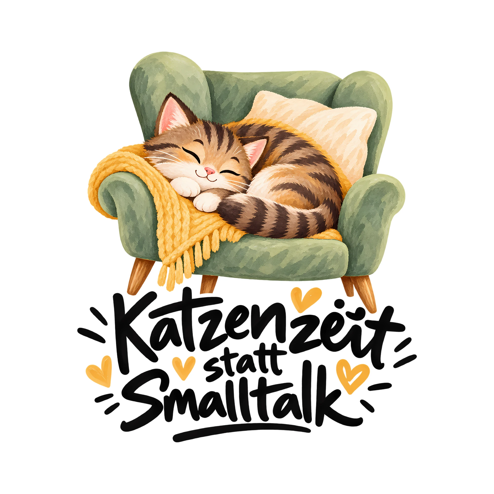 Bügelbild Katzenzeit statt Smalltalk als Grafik auf weißem Hintergrund (BB012896)