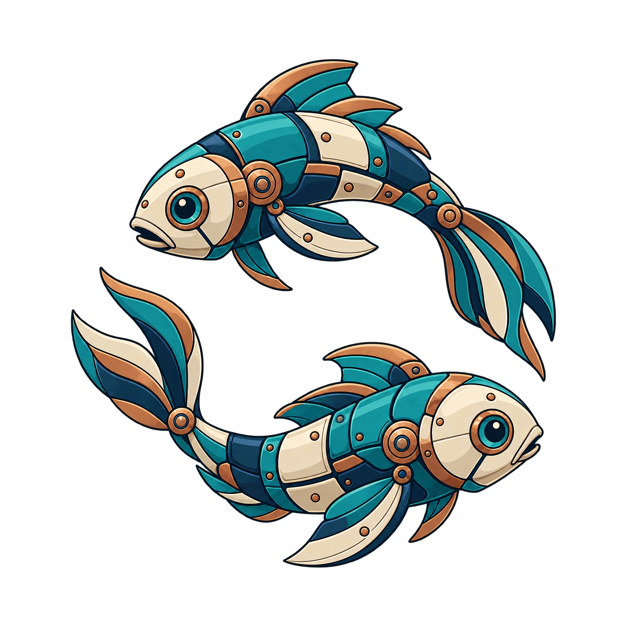 Bügelbild Mecha Roboter Sternzeichen Fische, Lustiger Shirt Motiv als Grafik auf weißem Hintergrund (BB015853)