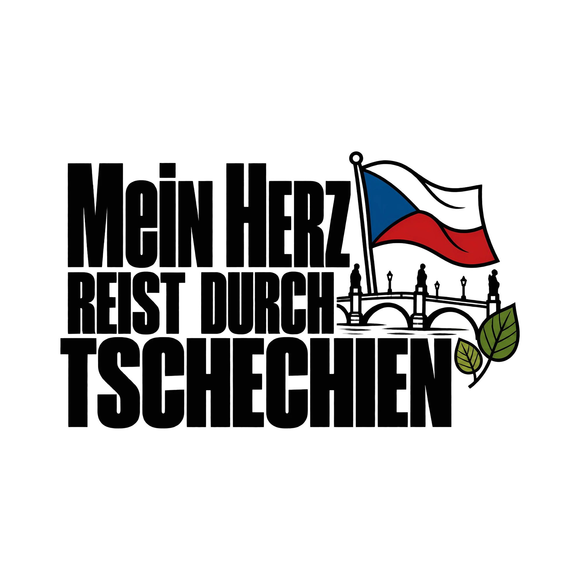 Bügelbild MEIN HERZ REIST DURCH TSCHECHIEN als Grafik auf weißem Hintergrund (BB013628)