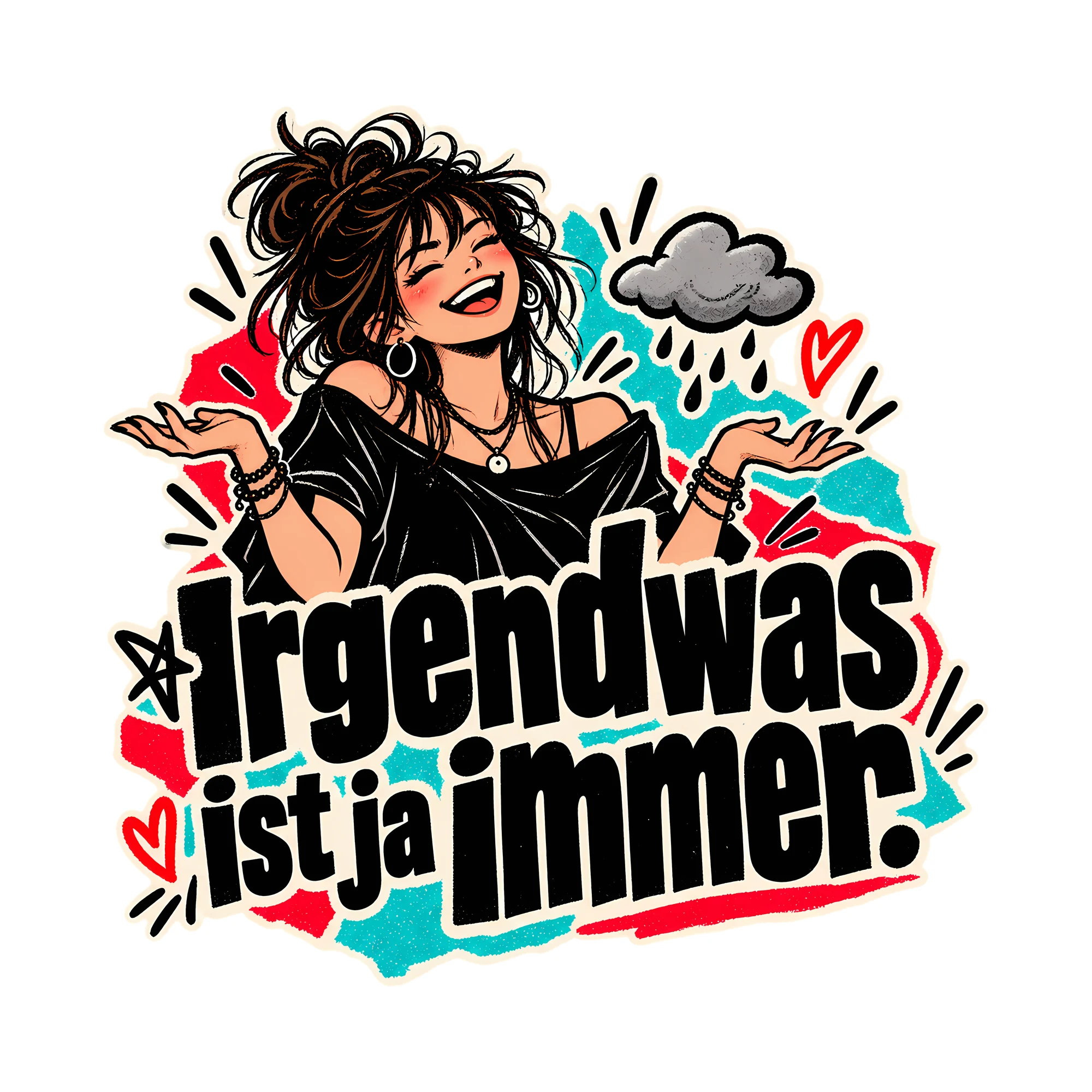 Bügelbild Irgendwas ist ja immer., Lustiger Shirt Spruch als Grafik auf weißem Hintergrund (BB014688)