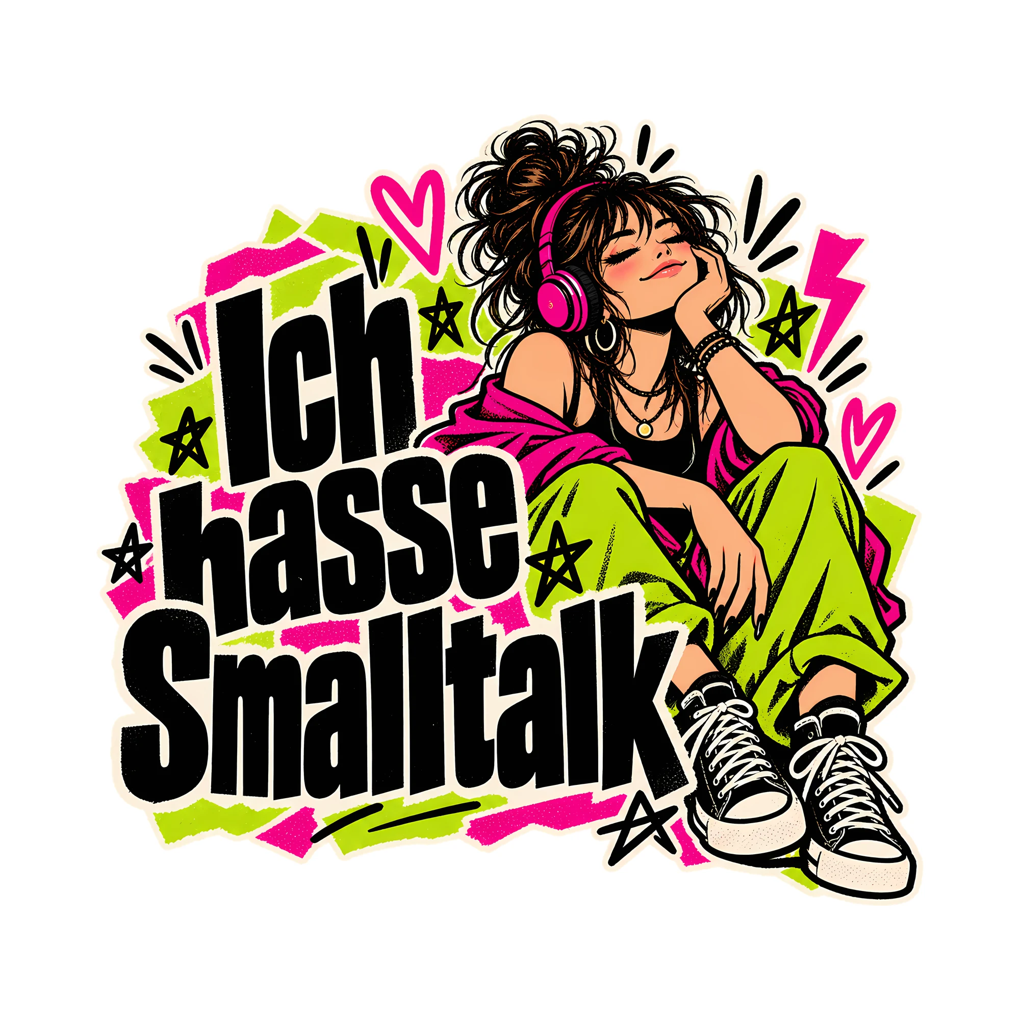 Bügelbild Ich hasse Smalltalk, Lustiger Shirt Spruch als Grafik auf weißem Hintergrund (BB014683)