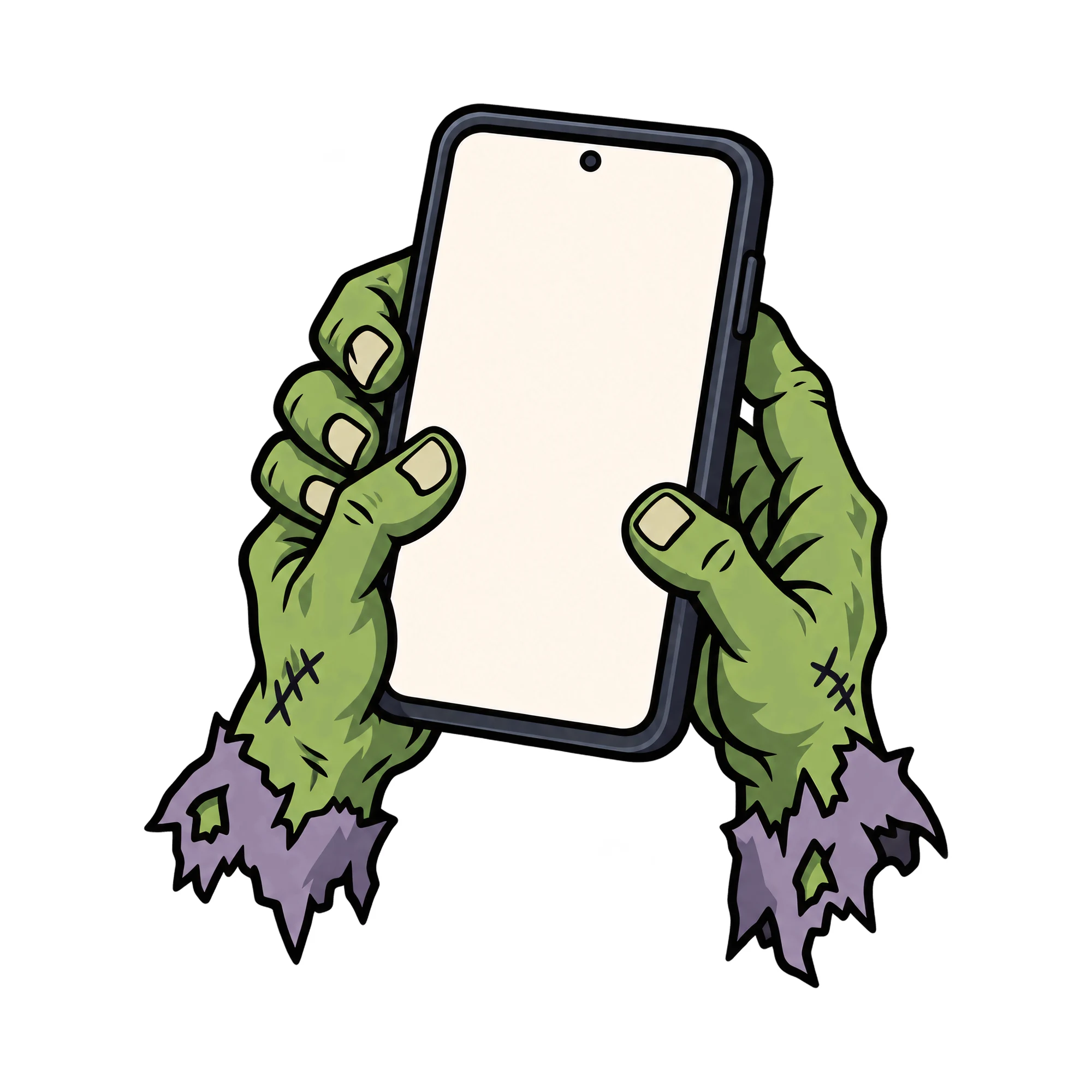 Bügelbild Zombie Phone, Halloween Shirt Motiv als Grafik auf weißem Hintergrund (BB014863)