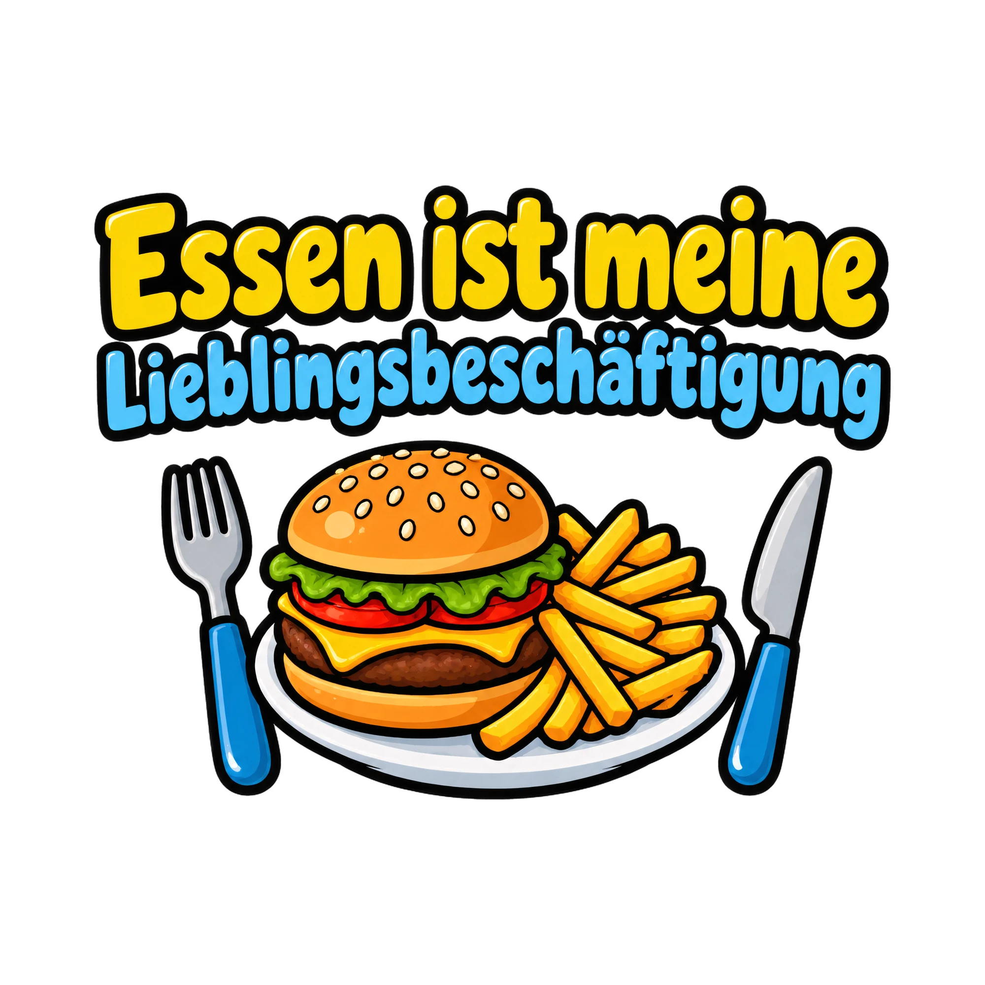 Bügelbild Essen ist meine Lieblingsbeschäftigung als Grafik auf weißem Hintergrund (BB018473)