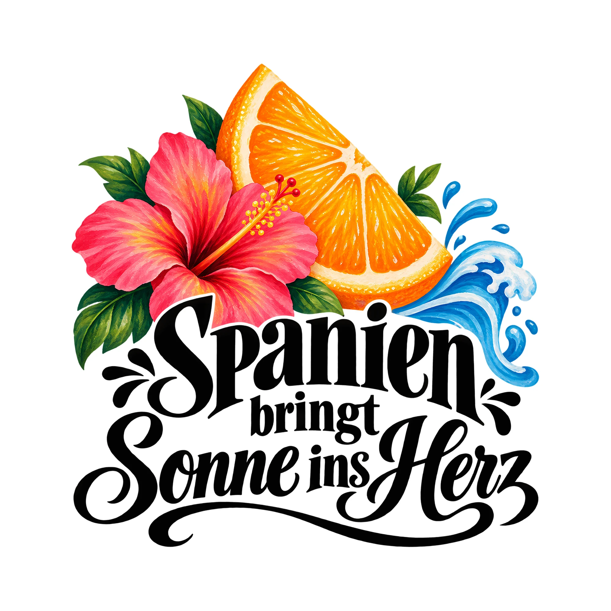 Bügelbild Spanien bringt Sonne ins Herz als Grafik auf weißem Hintergrund (BB013688)