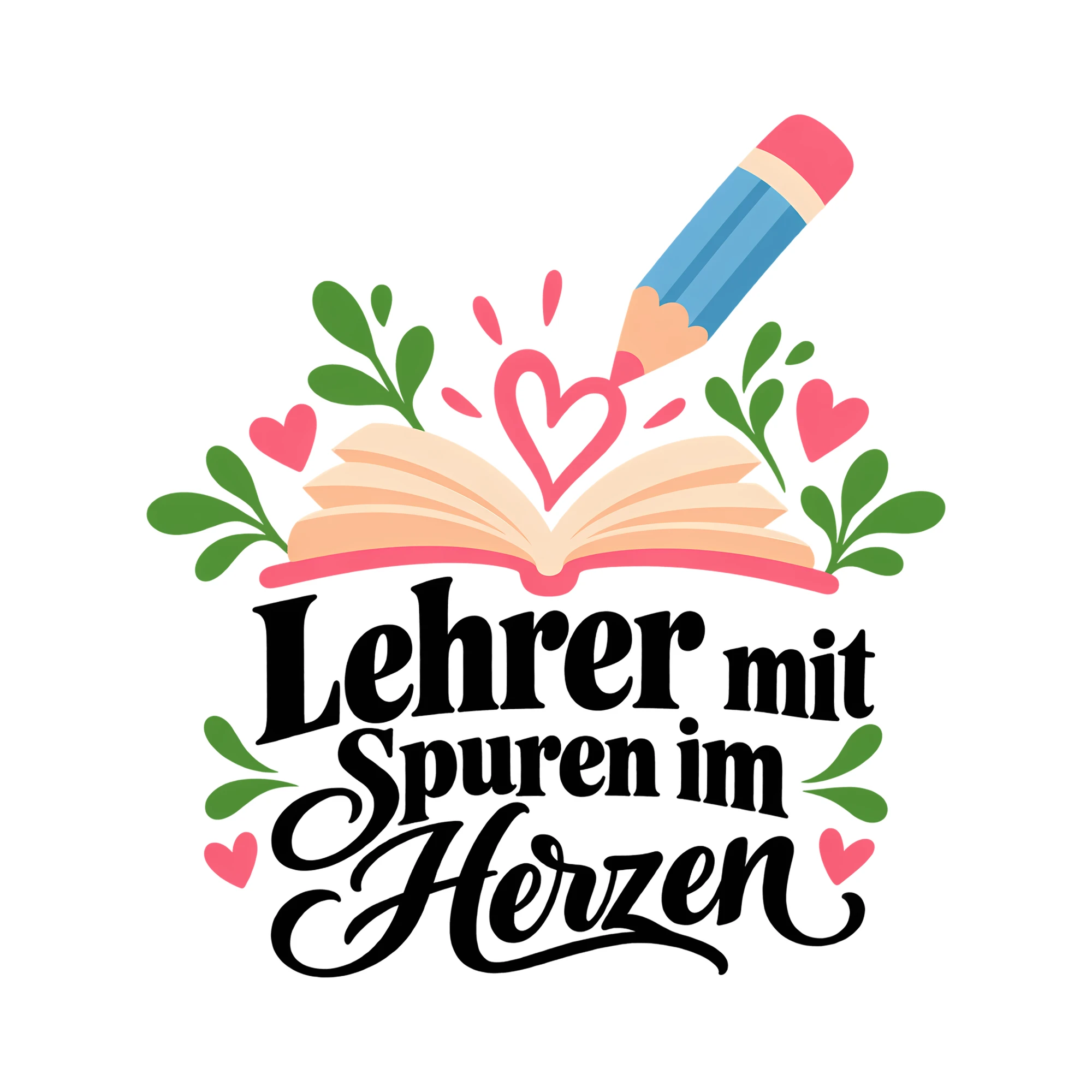 Bügelbild Lehrer mit Spuren im Herzen als Grafik auf weißem Hintergrund (BB011648)