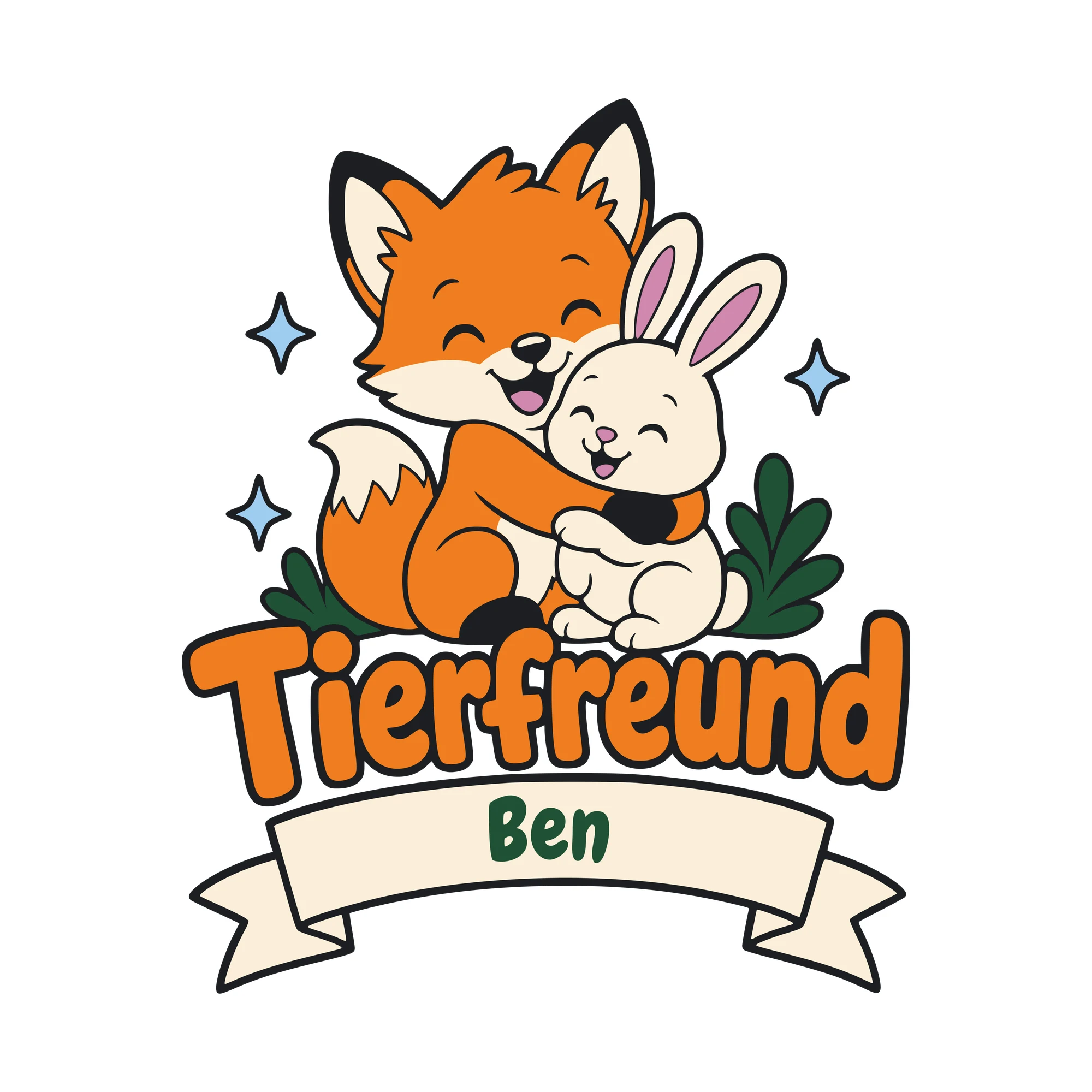 Bügelbild Tierfreund mit Name als Grafik auf weißem Hintergrund (BB010462)