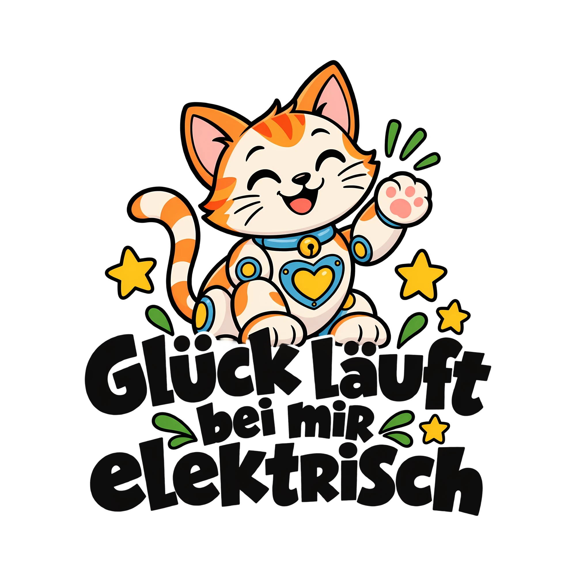 Bügelbild Glück läuft bei mir elektrisch als Grafik auf weißem Hintergrund (BB014286)