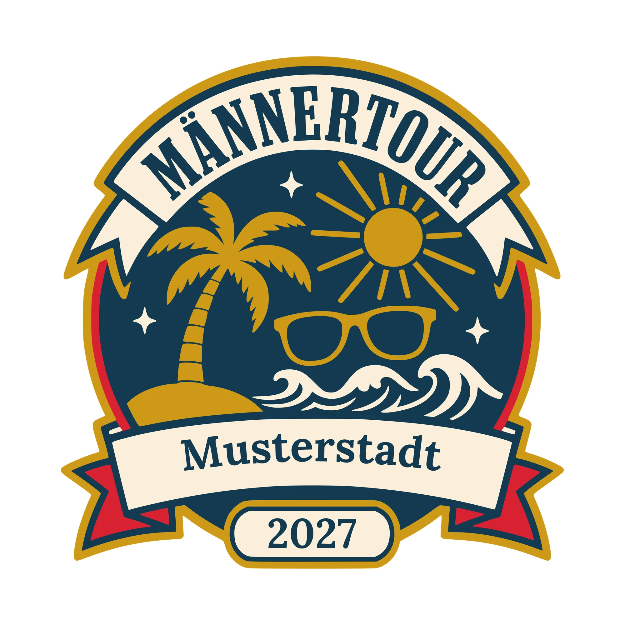 Bügelbild Männertour mit Ort und Jahr als Grafik auf weißem Hintergrund (BB010476)