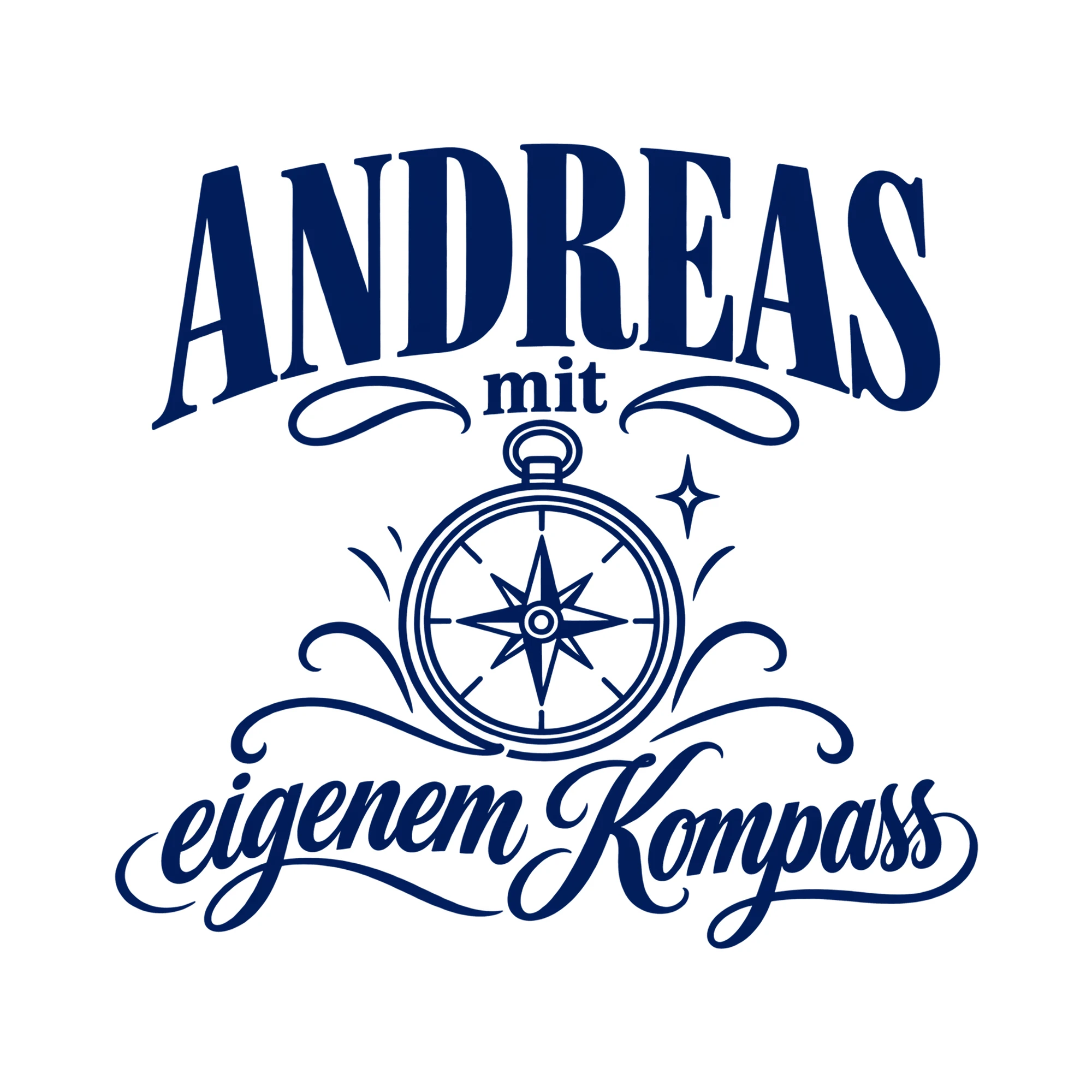 Bügelbild Andreas mit eigenem Kompass als Grafik auf weißem Hintergrund (BB014497)