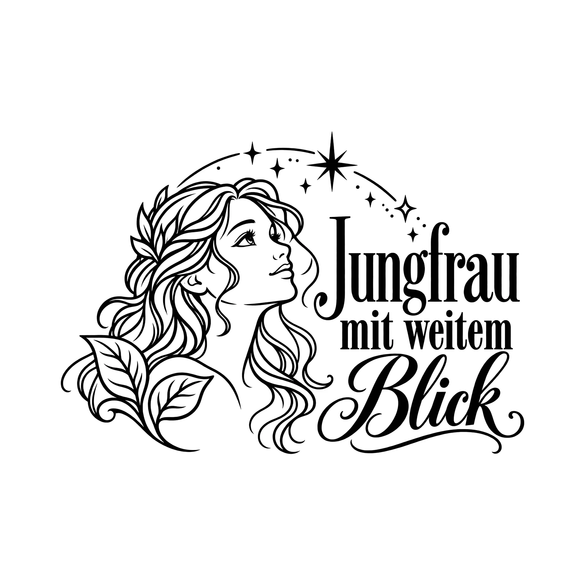 Bügelbild Jungfrau mit weitem Blick als Grafik auf weißem Hintergrund (BB014448)