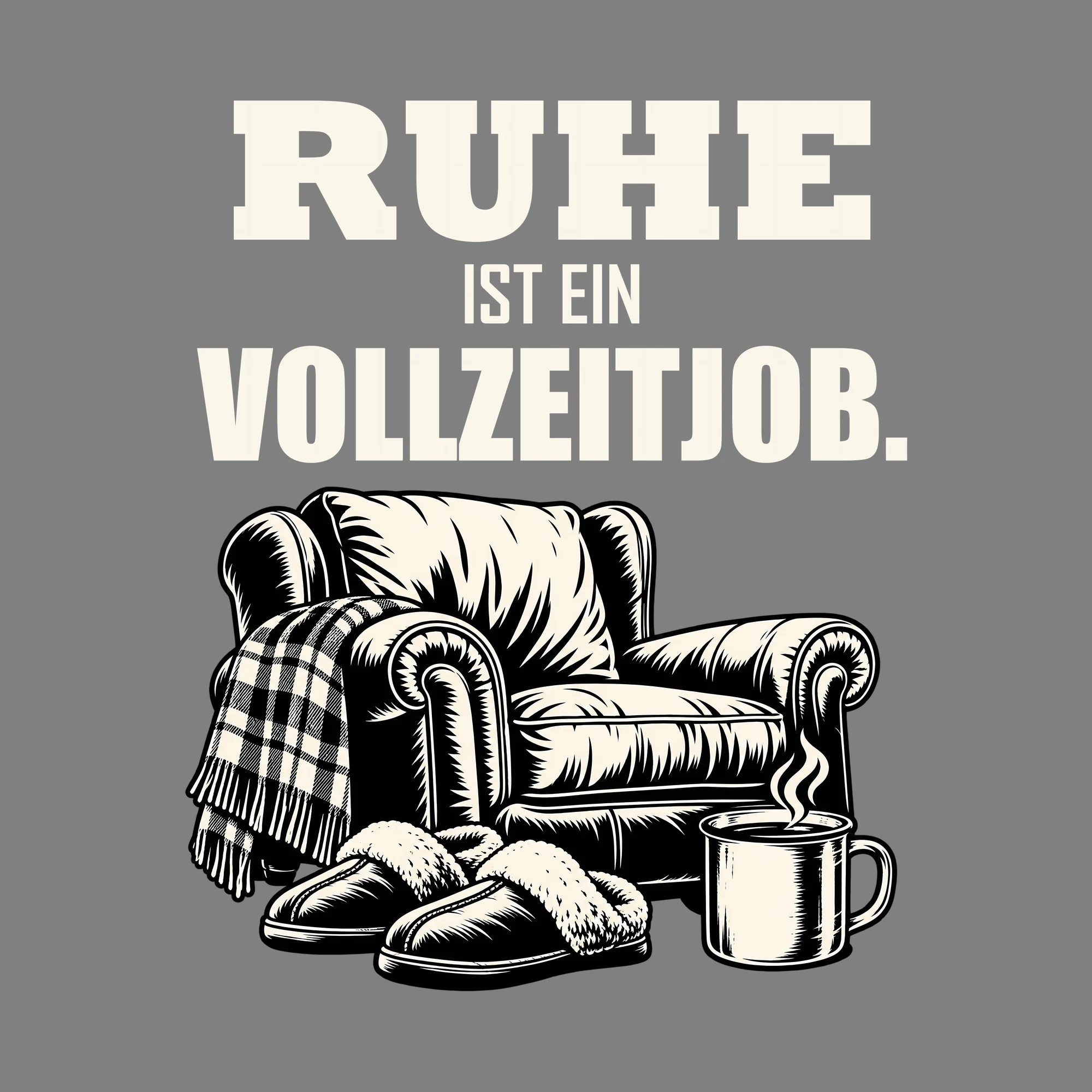 Bügelbild RUHE IST EIN VOLLZEITJOB. als Grafik auf dunklem Hintergrund (BB011539)