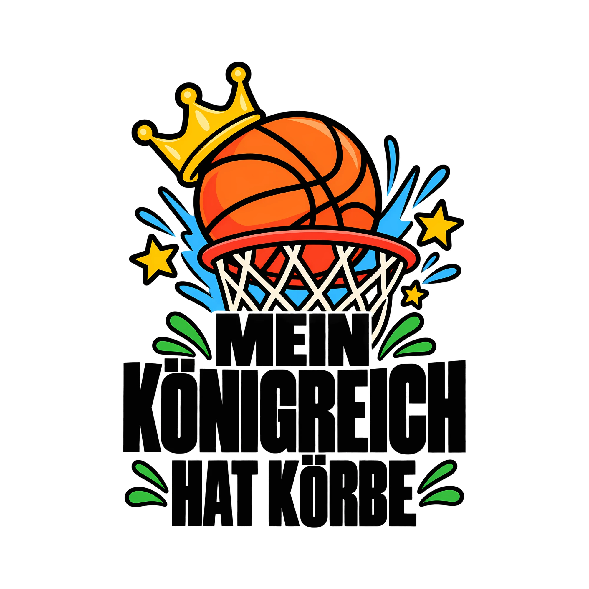 Bügelbild MEIN KÖNIGREICH HAT KÖRBE als Grafik auf weißem Hintergrund (BB013782)