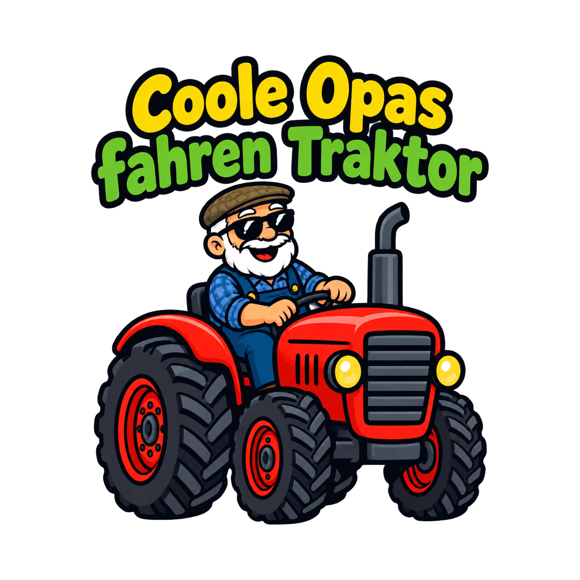 Bügelbild Coole Opas fahren Traktor als Grafik auf weißem Hintergrund (BB019250)