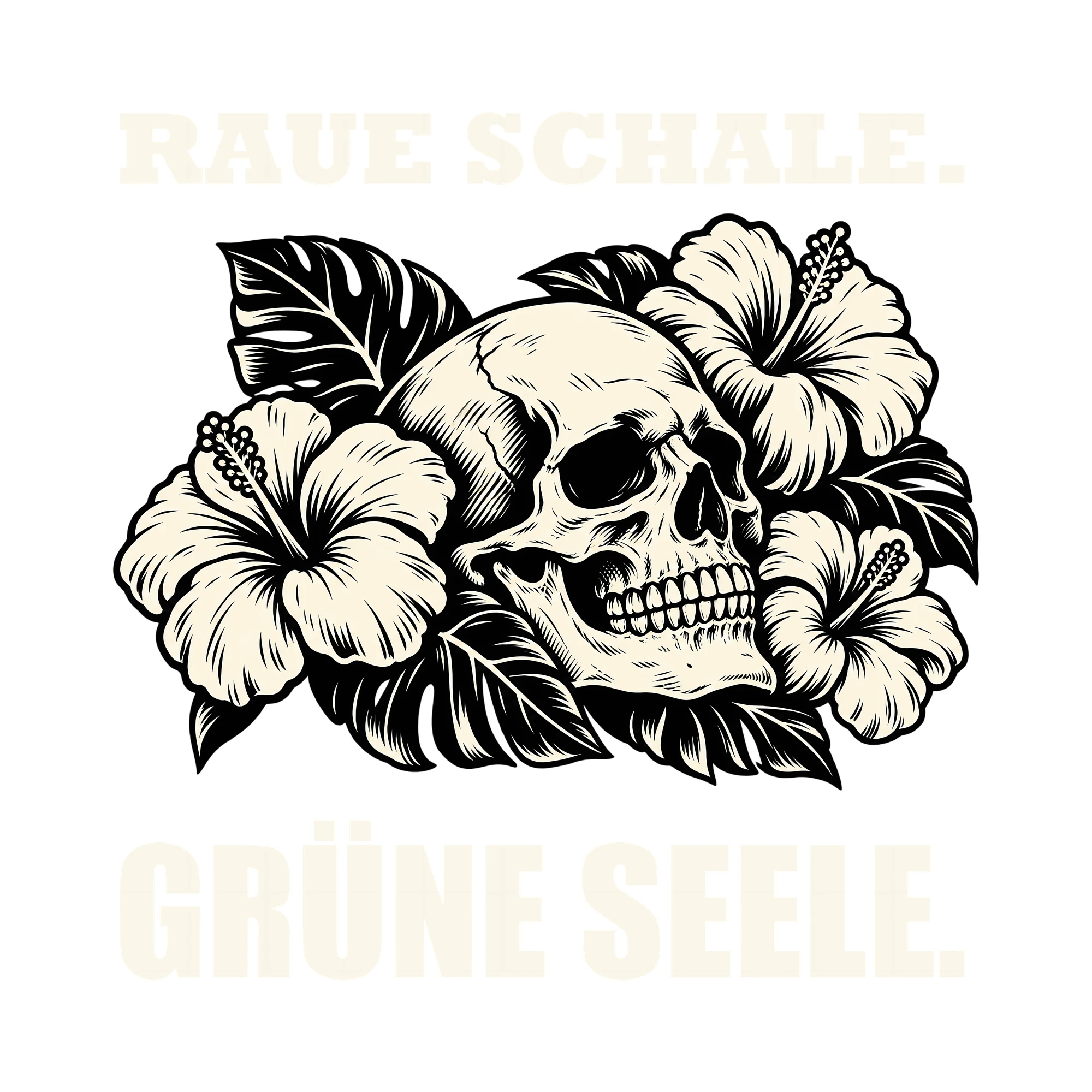 Bügelbild RAUE SCHALE. GRÜNE SEELE. als Grafik auf weißem Hintergrund (BB013202)