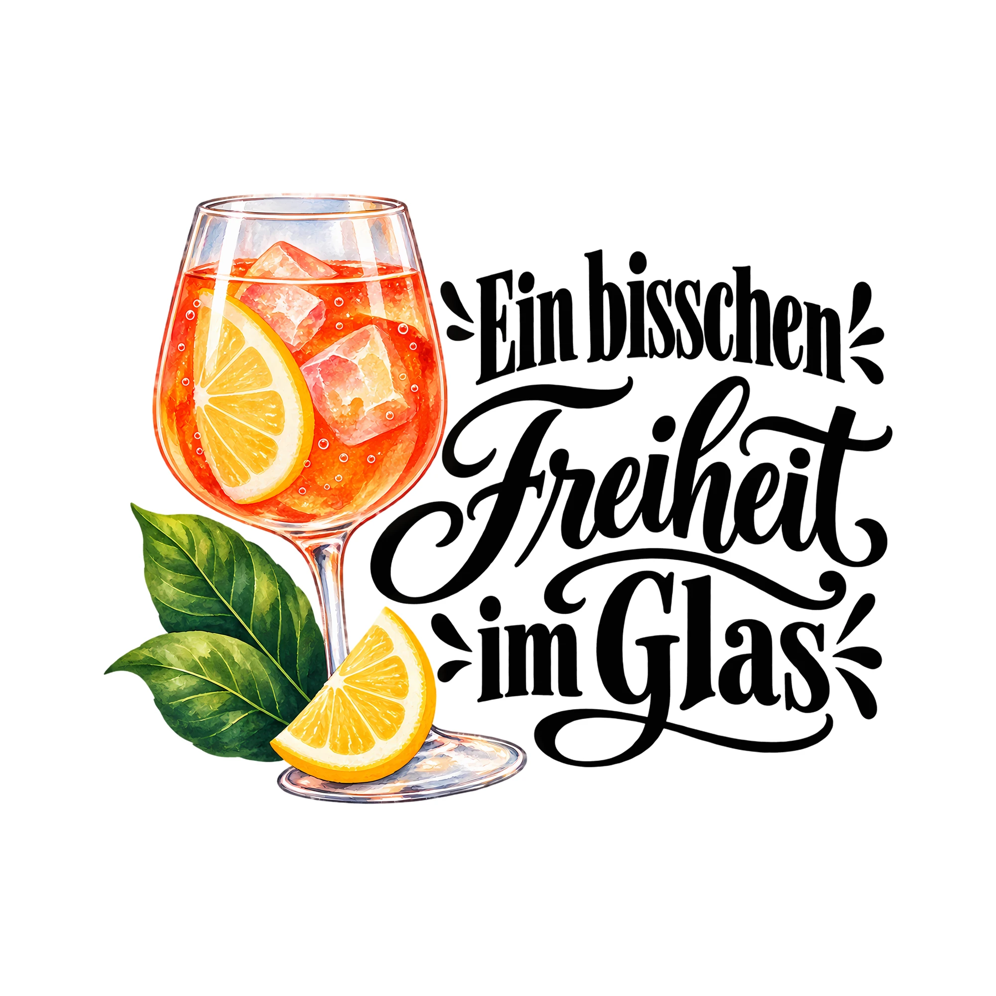 Bügelbild Ein bisschen Freiheit im Glas als Grafik auf weißem Hintergrund (BB011912)