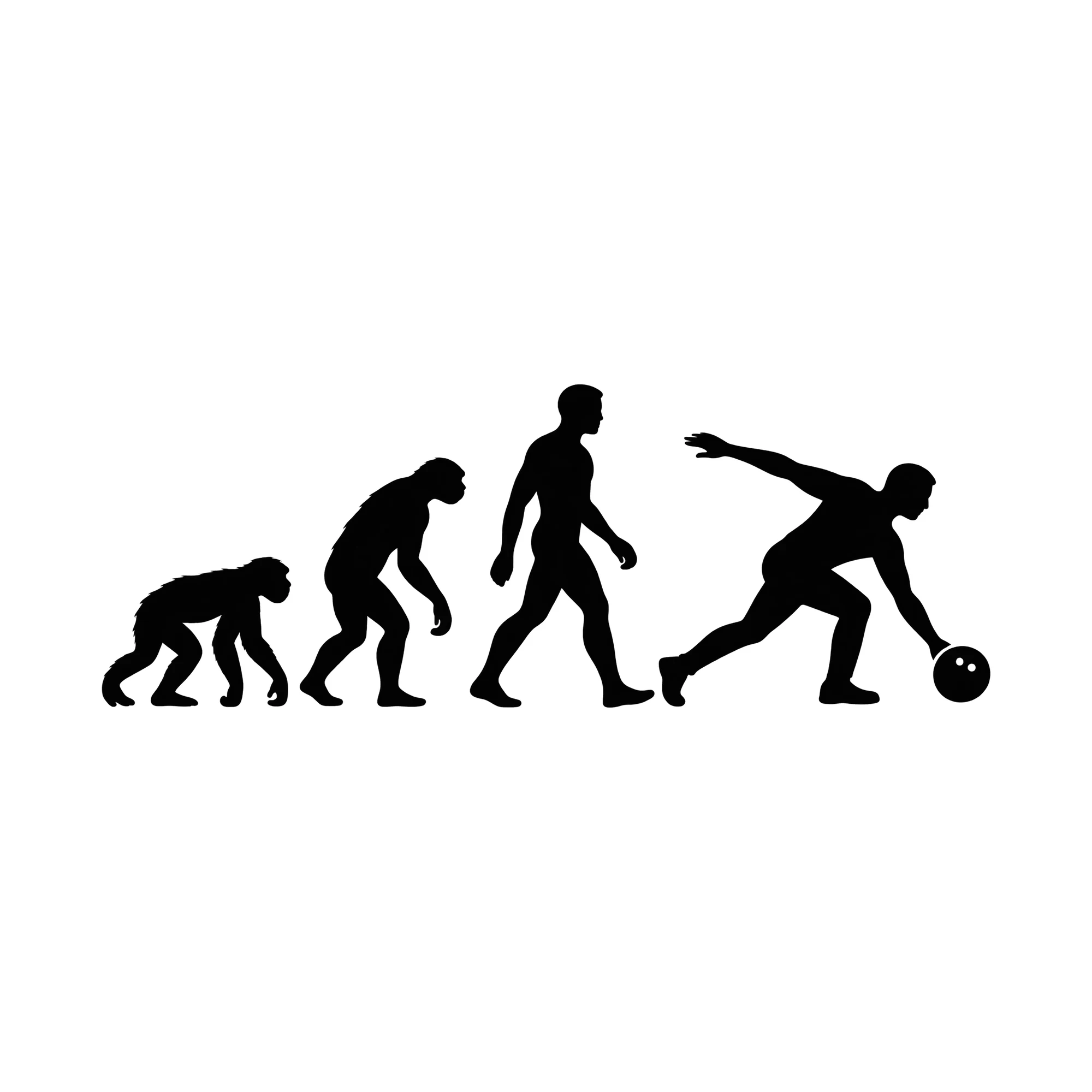 Bügelbild Evolution Bowling, Lustiger Shirt Motiv als Grafik auf weißem Hintergrund (BB015559)