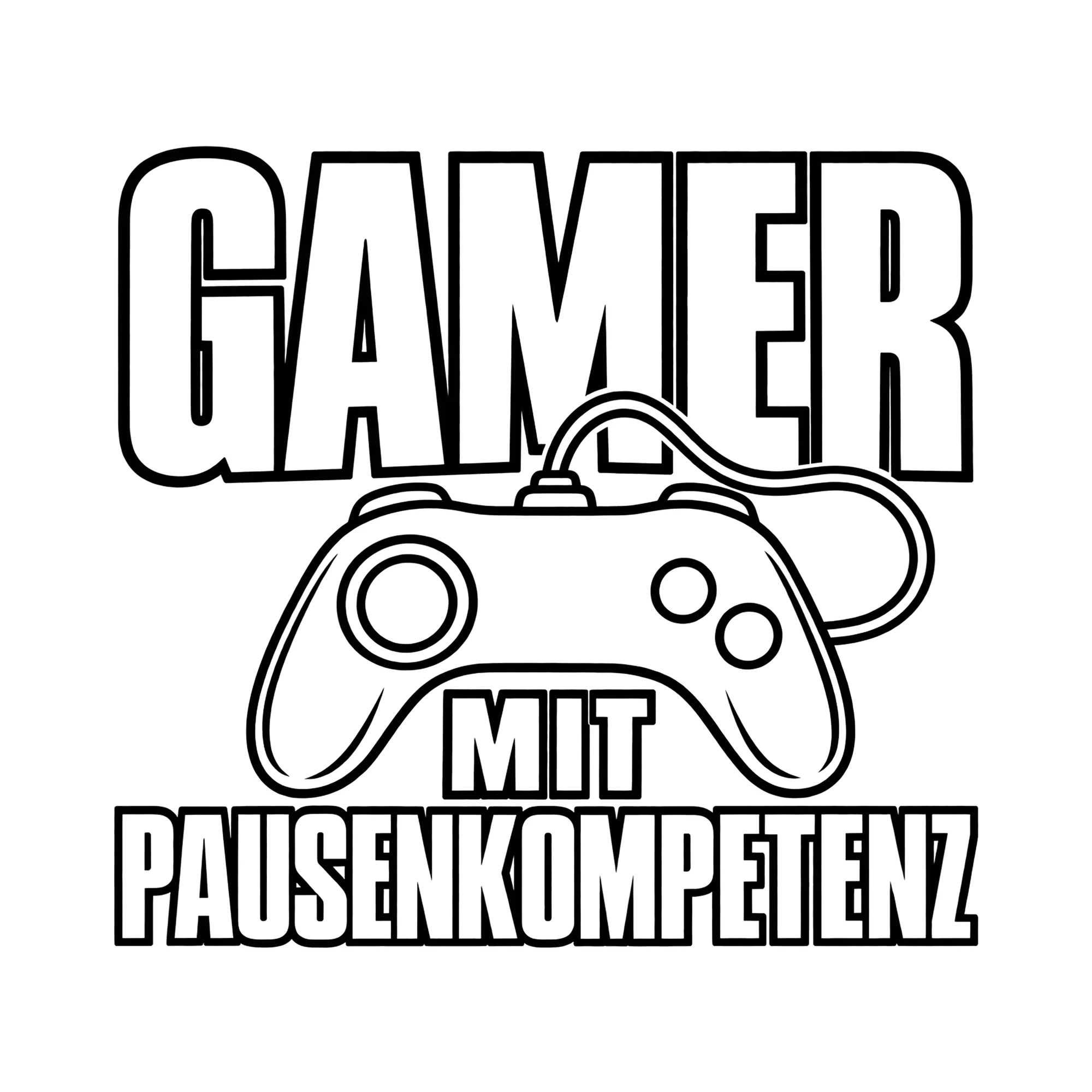 Bügelbild Gamer mit Pausenkompetenz als Grafik auf weißem Hintergrund (BB013051)