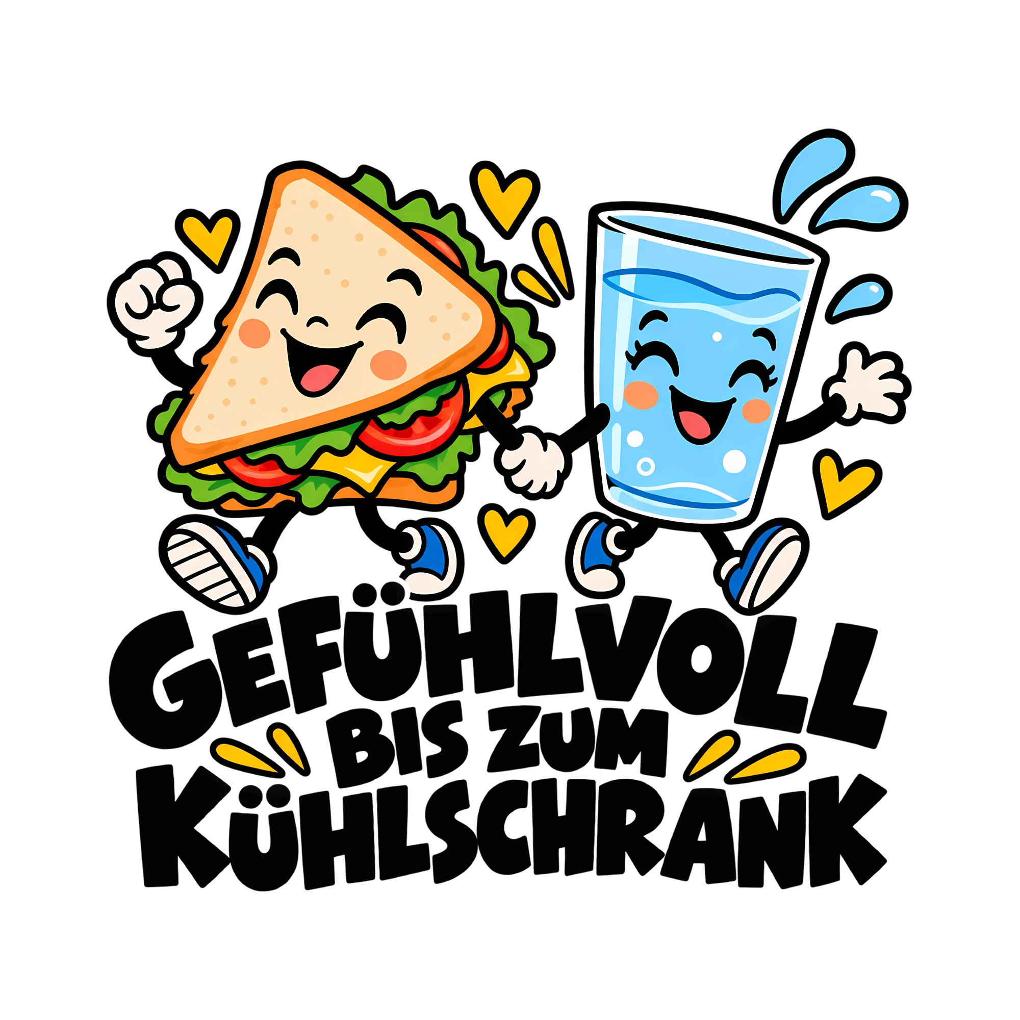 Bügelbild GEFÜHLVOLL BIS ZUM KÜHLSCHRANK als Grafik auf weißem Hintergrund (BB014250)