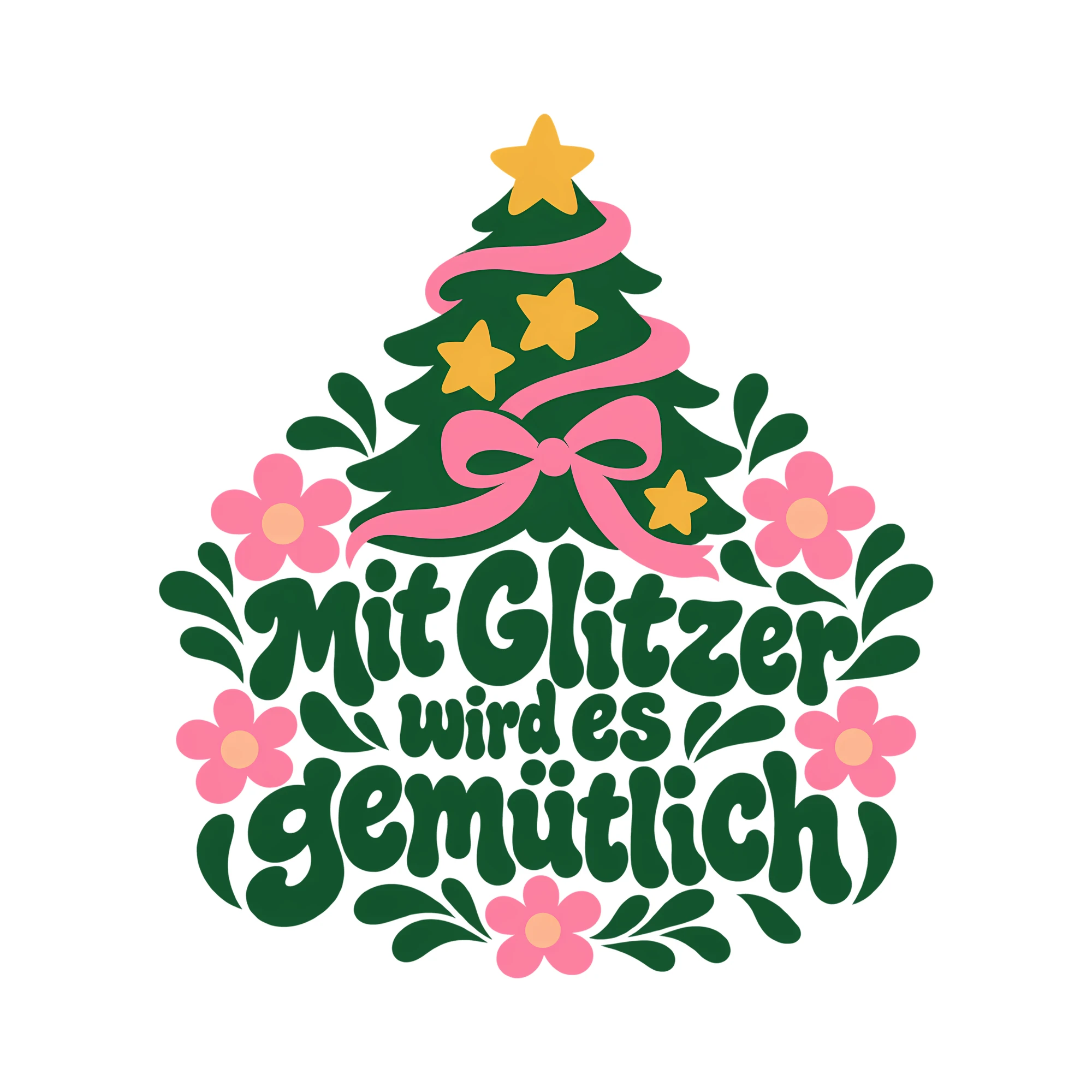 Bügelbild Mit Glitzer wird es gemütlich als Grafik auf weißem Hintergrund (BB014297)