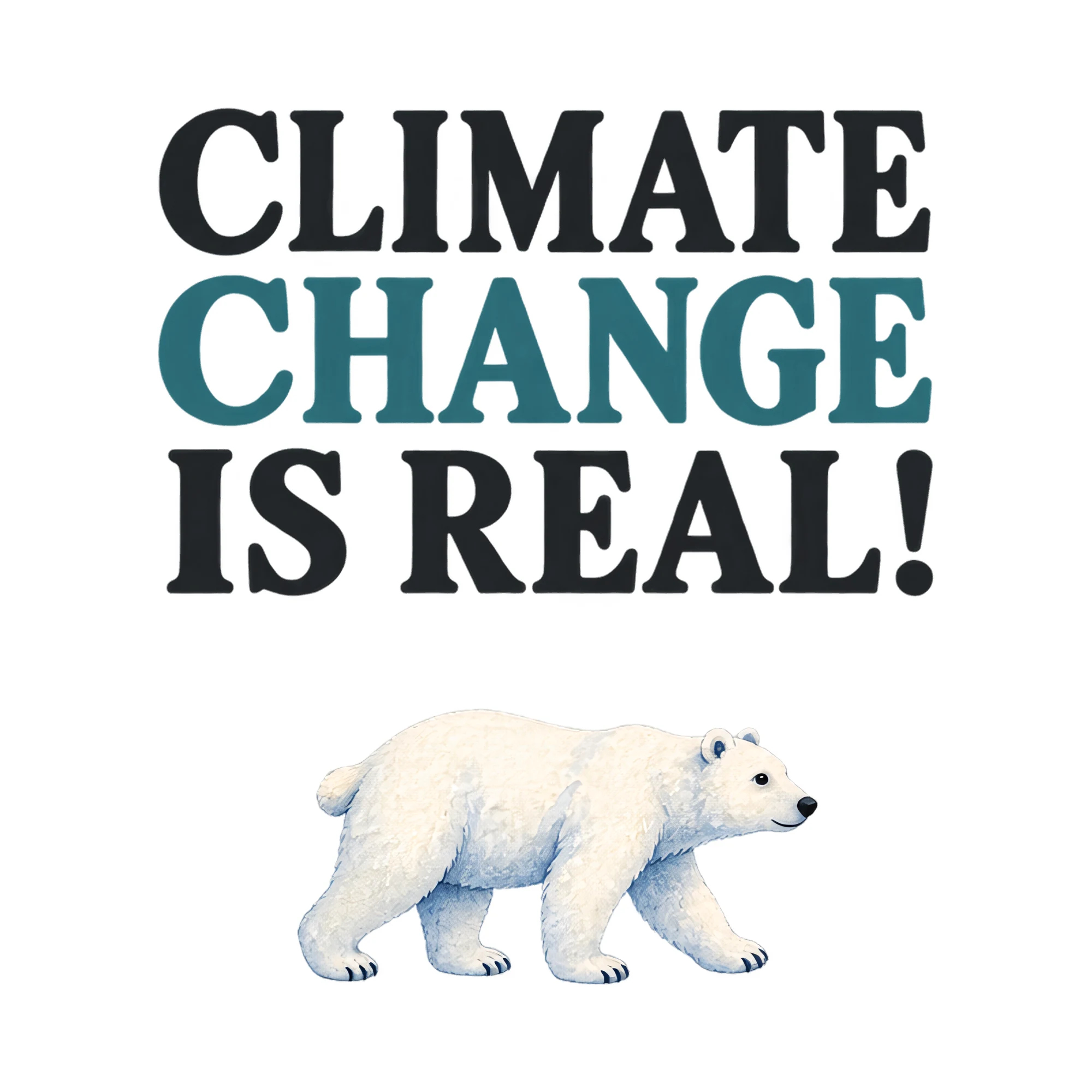 Bügelbild CLIMATE CHANGE IS REAL! als Grafik auf weißem Hintergrund (BB021242)