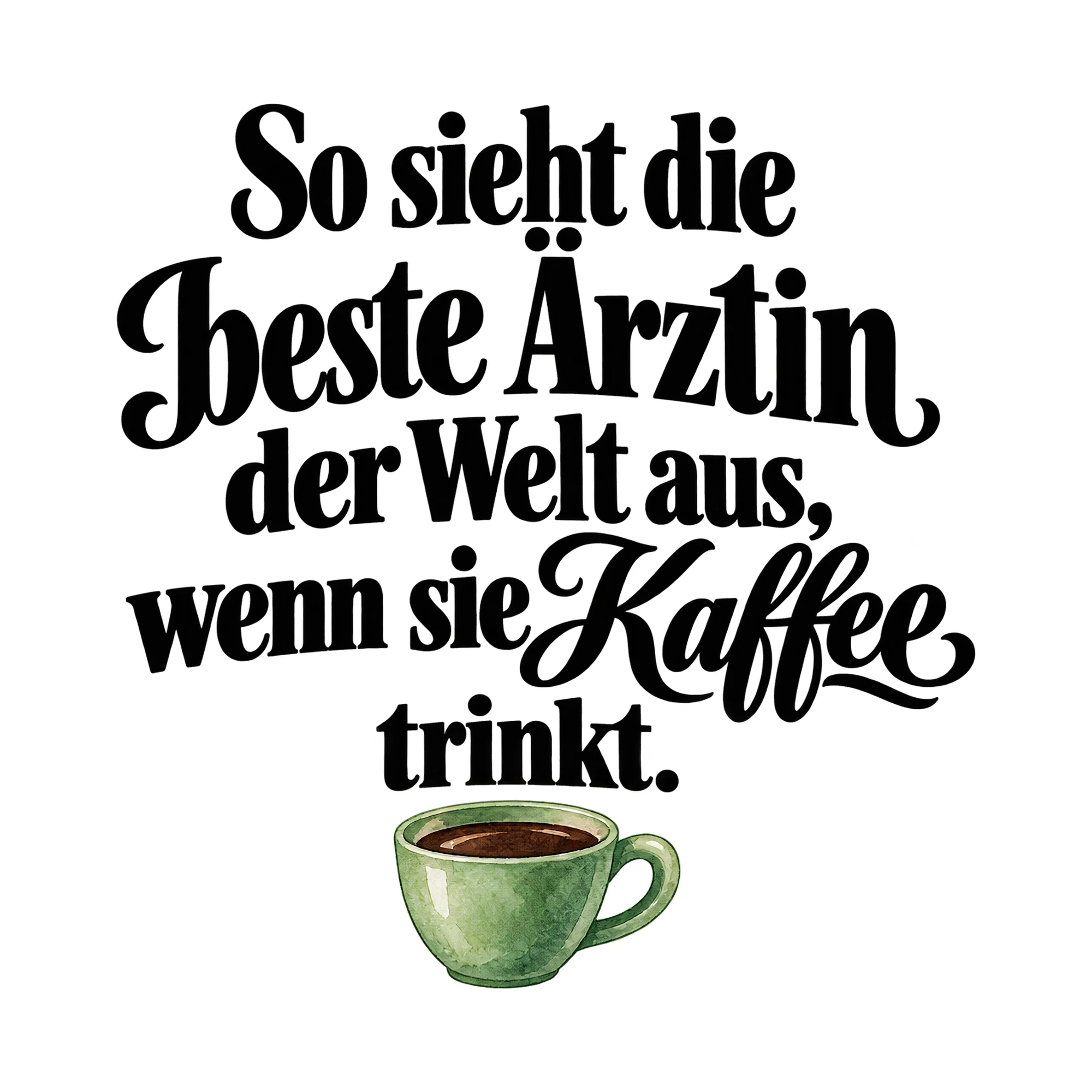 Bügelbild So sieht die beste Ärztin der Welt aus, wenn sie Kaffee trinkt. als Grafik auf weißem Hintergrund (BB015059)