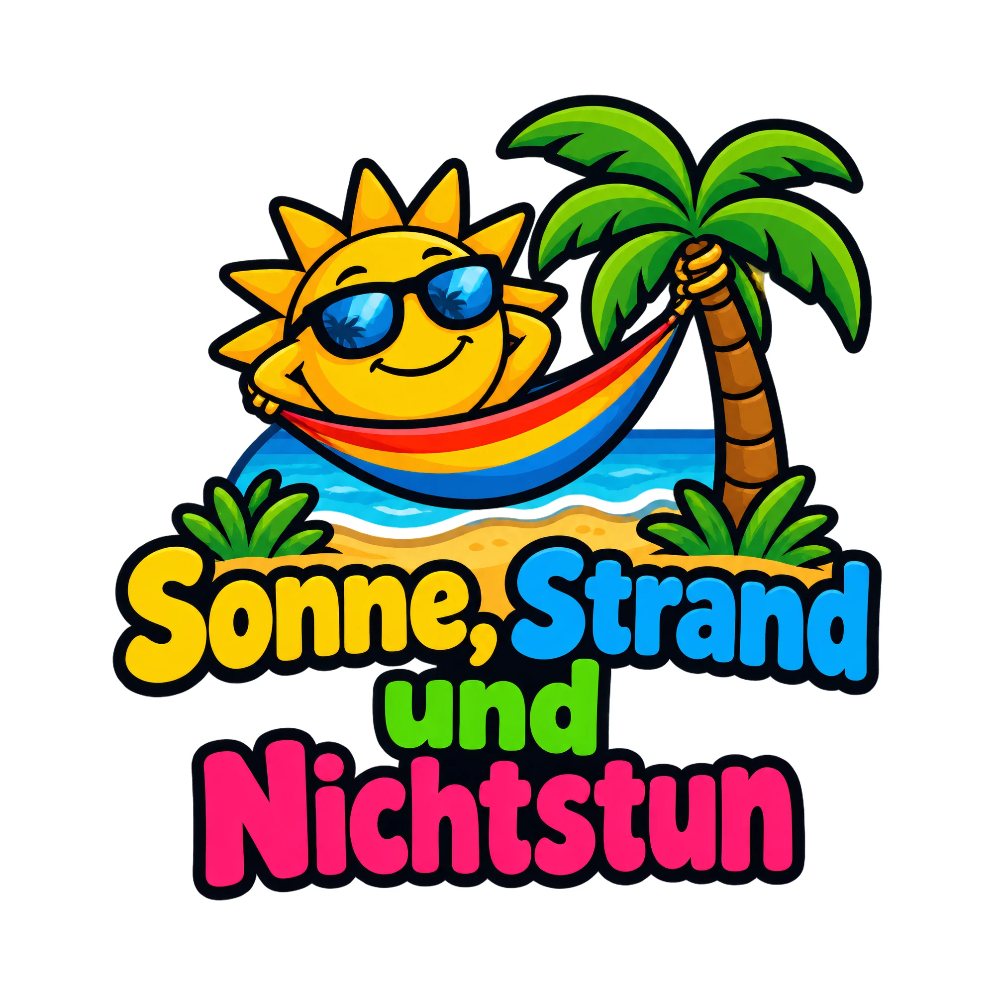 Bügelbild Sonne strand und nichtstun als Grafik auf weißem Hintergrund (BB016485)