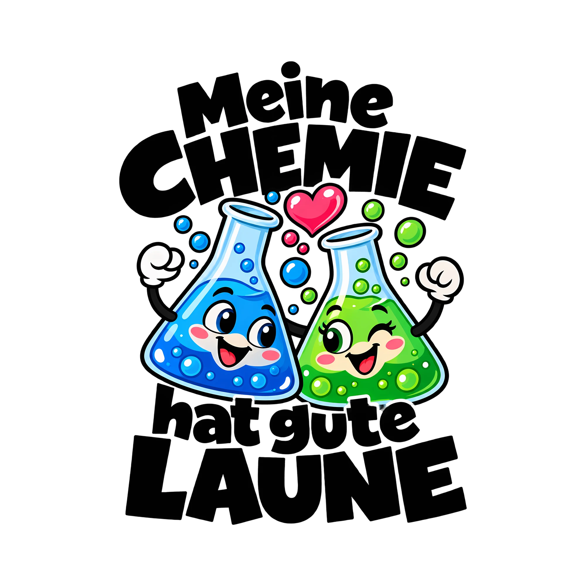 Bügelbild Meine CHEMIE hat gute LAUNE als Grafik auf weißem Hintergrund (BB014565)