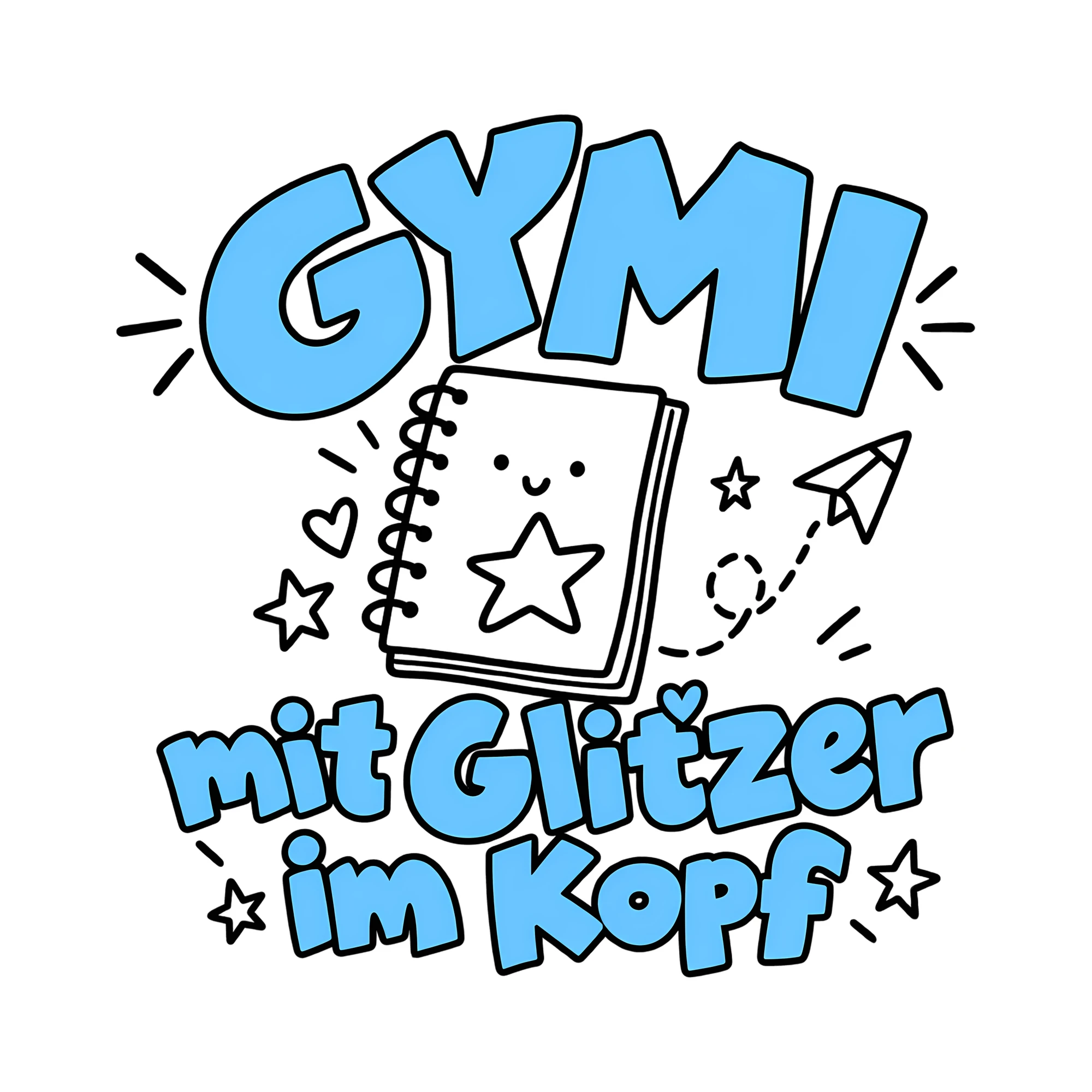 Bügelbild Gymi mit Glitzer im Kopf als Grafik auf weißem Hintergrund (BB011738)