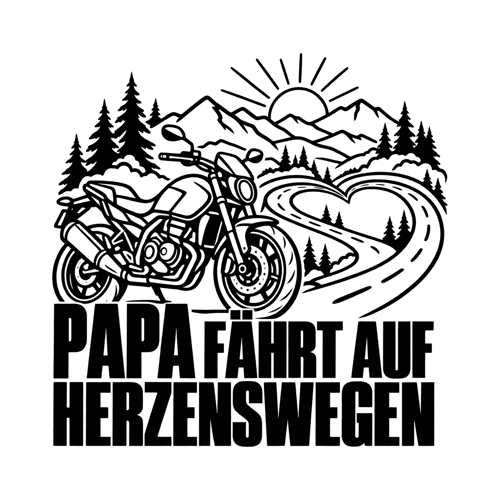 Bügelbild PAPA FÄHRT AUF HERZENSWEGEN als Grafik auf weißem Hintergrund (BB012452)