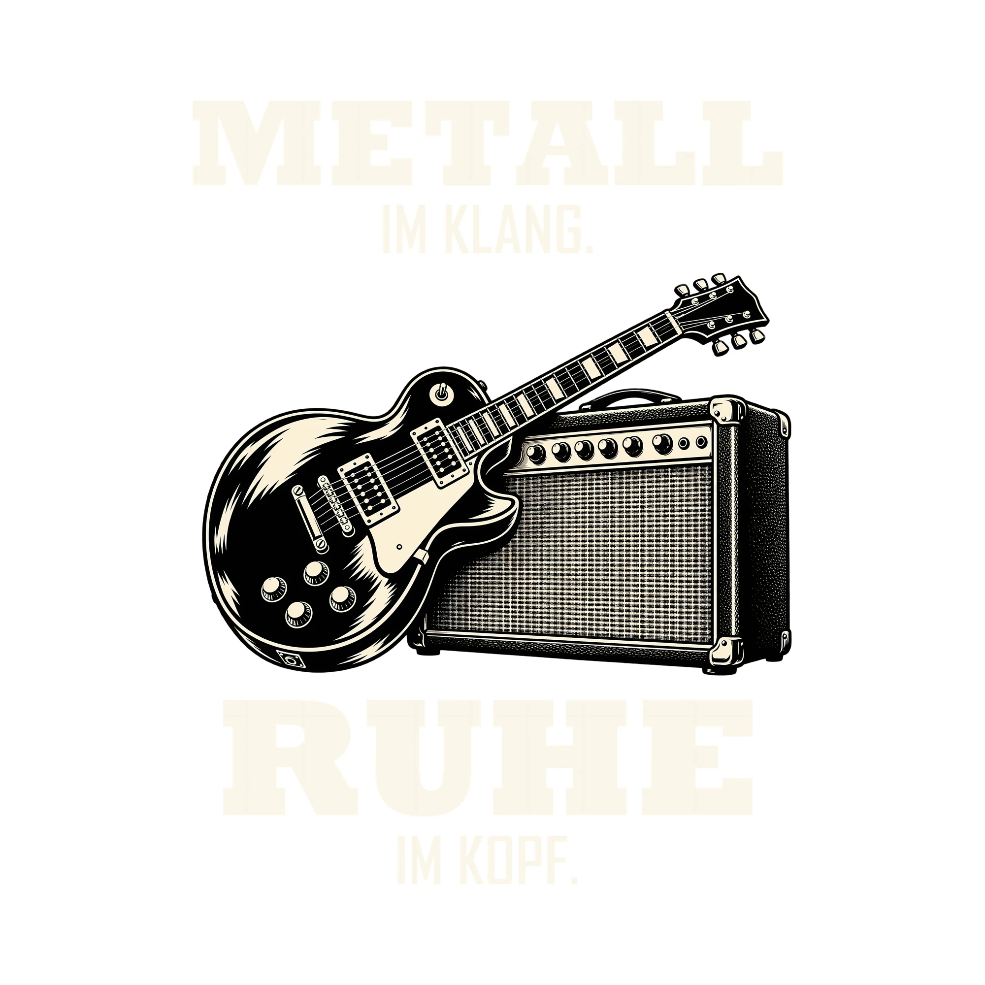 Bügelbild METALL IM KLANG. RUHE IM KOPF. als Grafik auf weißem Hintergrund (BB012785)