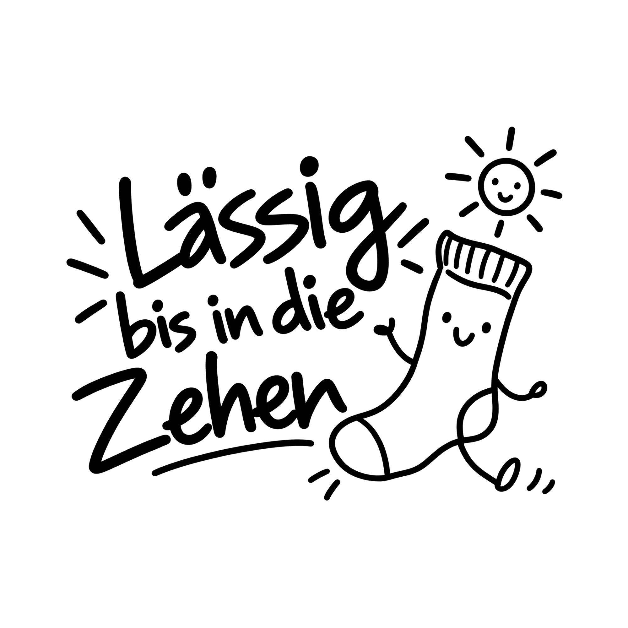 Bügelbild Lässig bis in die Zehen als Grafik auf weißem Hintergrund (BB014453)