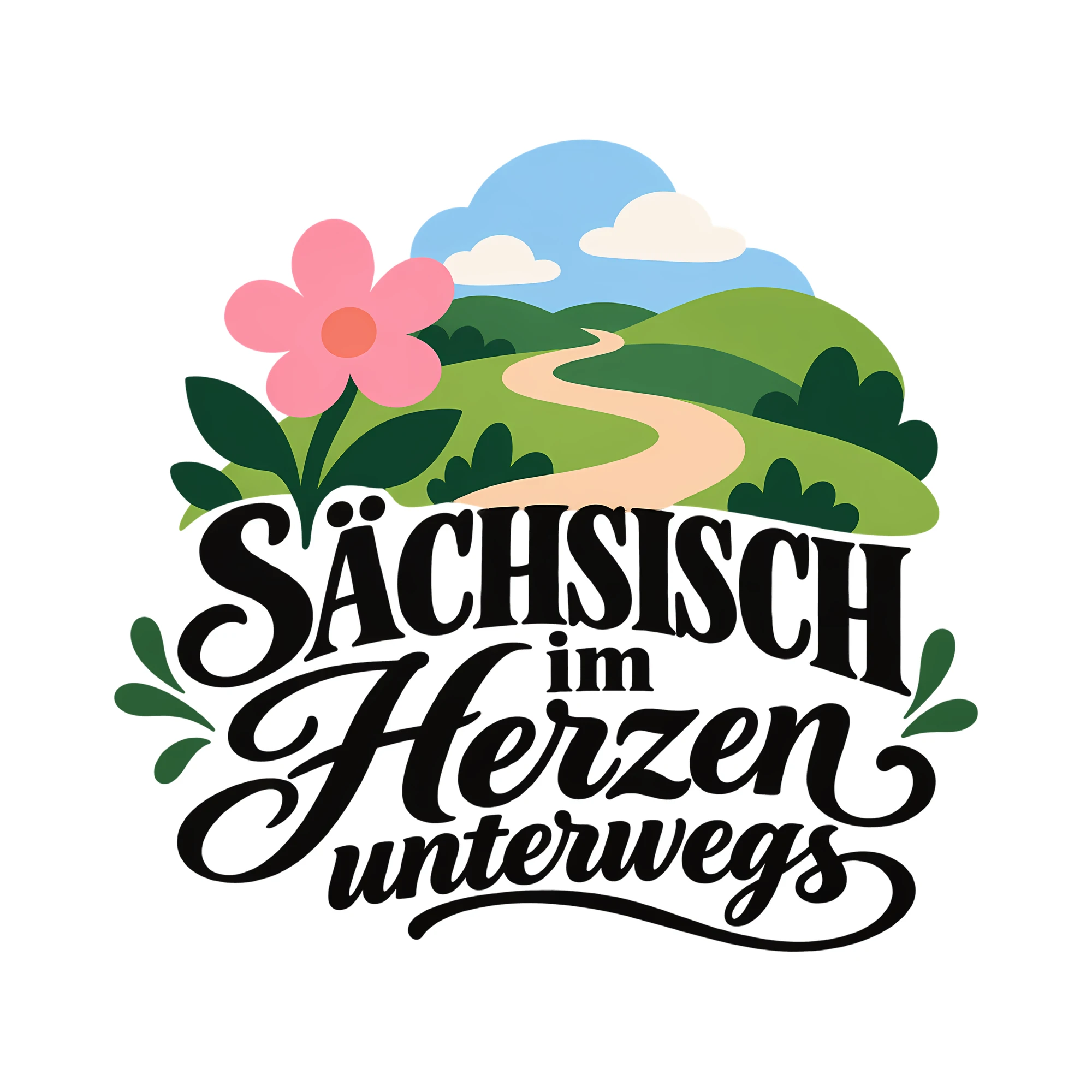 Bügelbild SÄCHSISCH im Herzen unterwegs als Grafik auf weißem Hintergrund (BB013659)