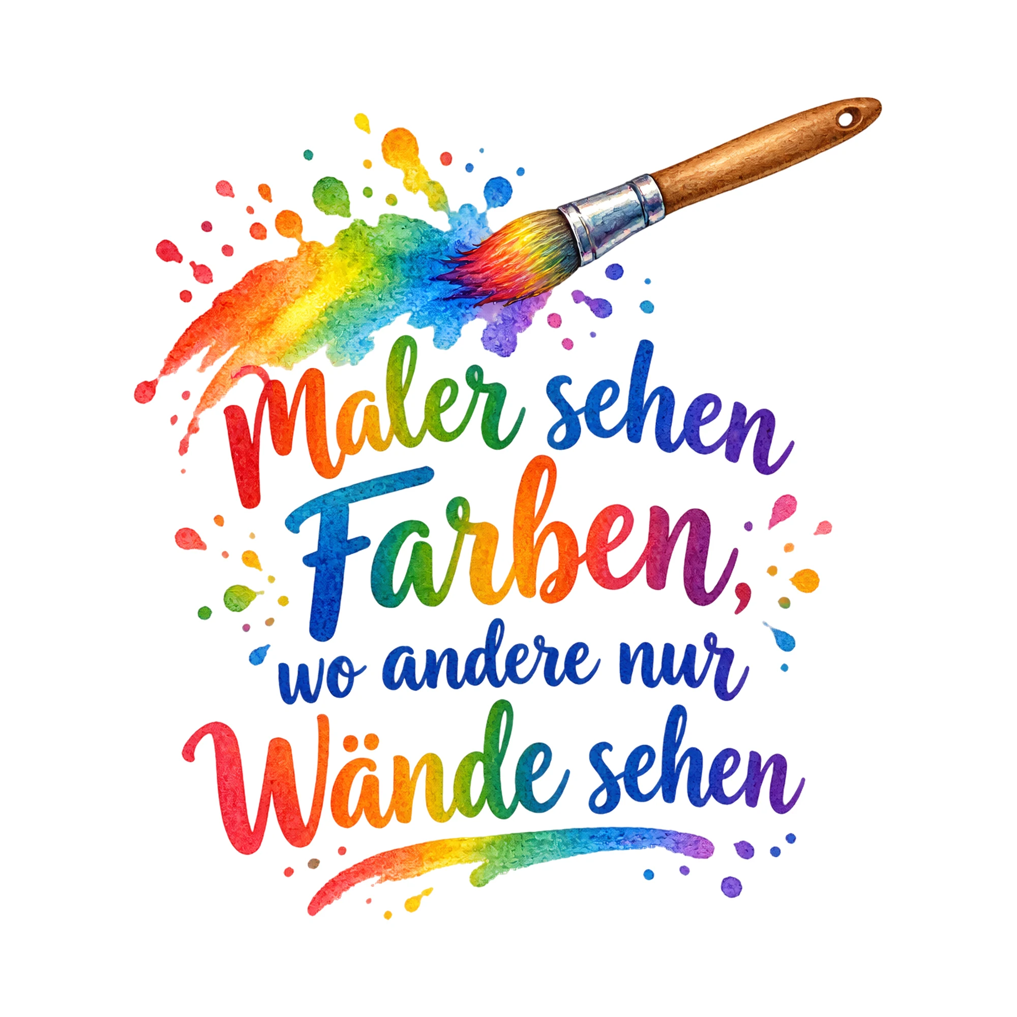 Bügelbild Maler sehen Farben, wo andere nur Wände sehen, Beruf Shirt Spruch als Grafik auf weißem Hintergrund (BB016631)