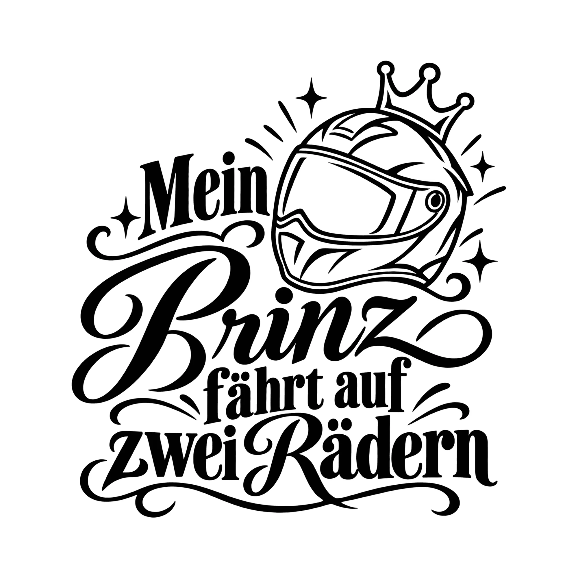 Bügelbild Mein Prinz fährt auf zwei Rädern als Grafik auf weißem Hintergrund (BB012943)