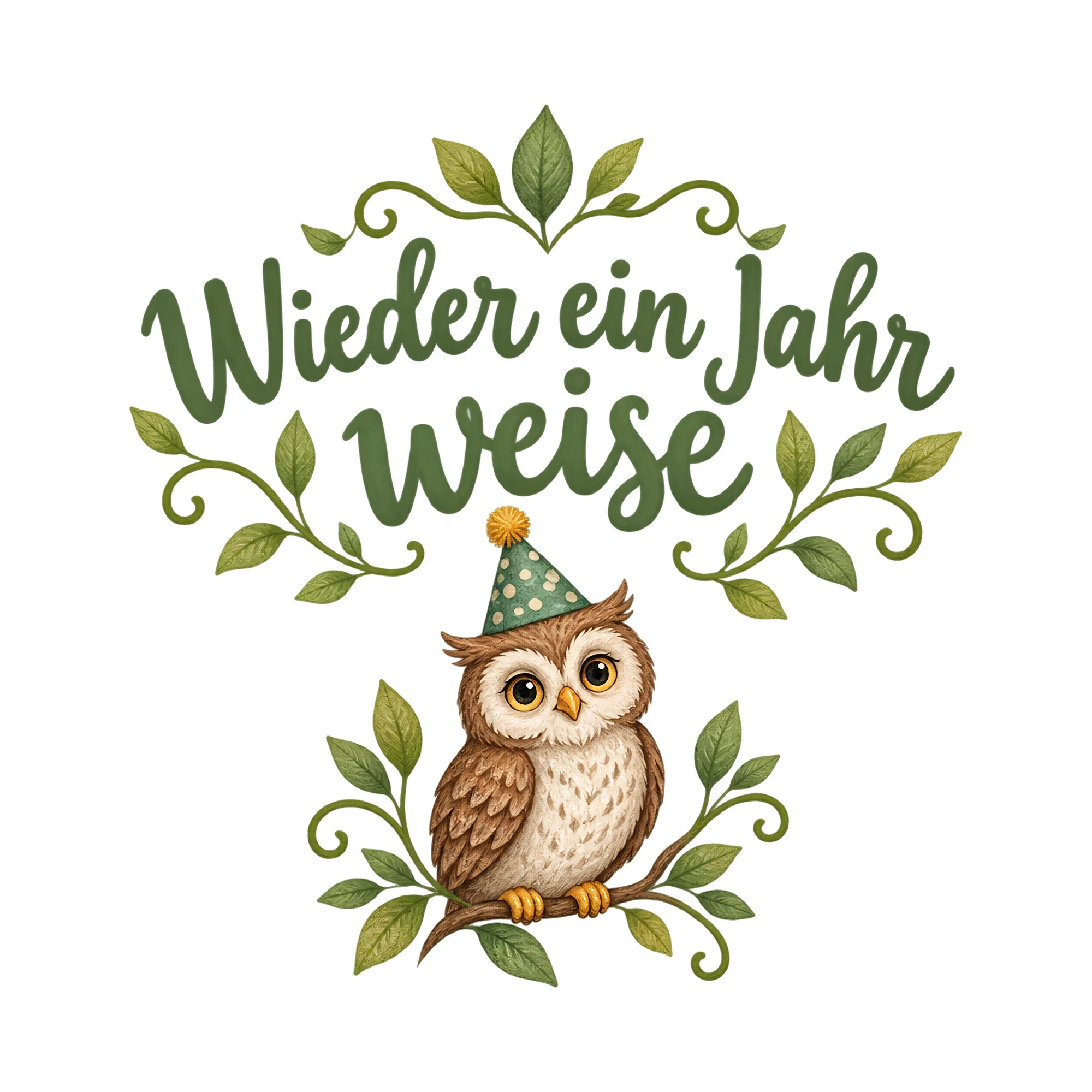 Bügelbild Wieder ein Jahr weise als Grafik auf weißem Hintergrund (BB020551)