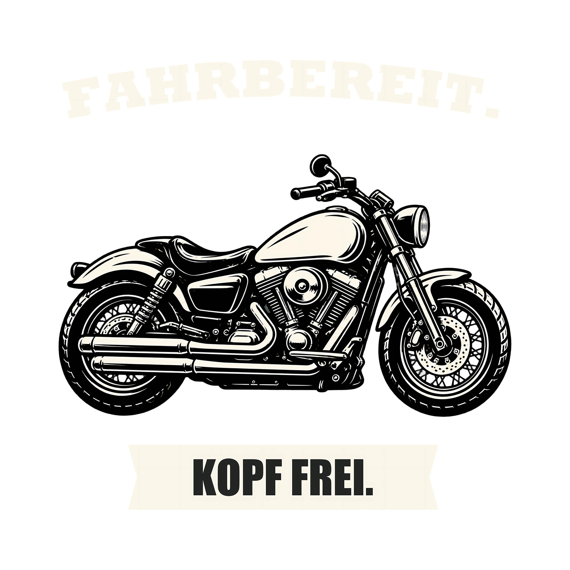 Bügelbild FAHRBEREIT. KOPF FREI. als Grafik auf weißem Hintergrund (BB012732)