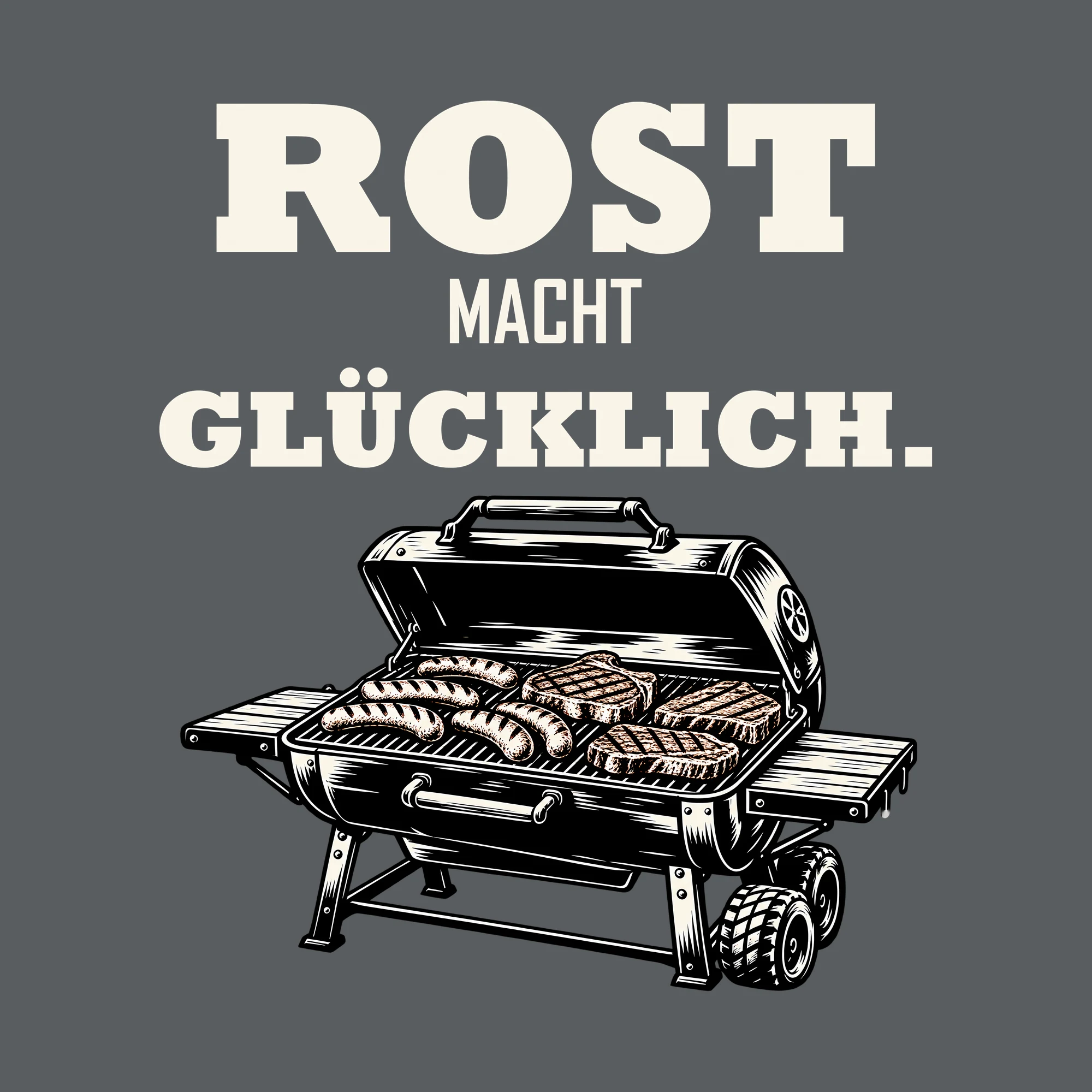 Bügelbild ROST MACHT GLÜCKLICH. als Grafik auf dunklem Hintergrund (BB012058)