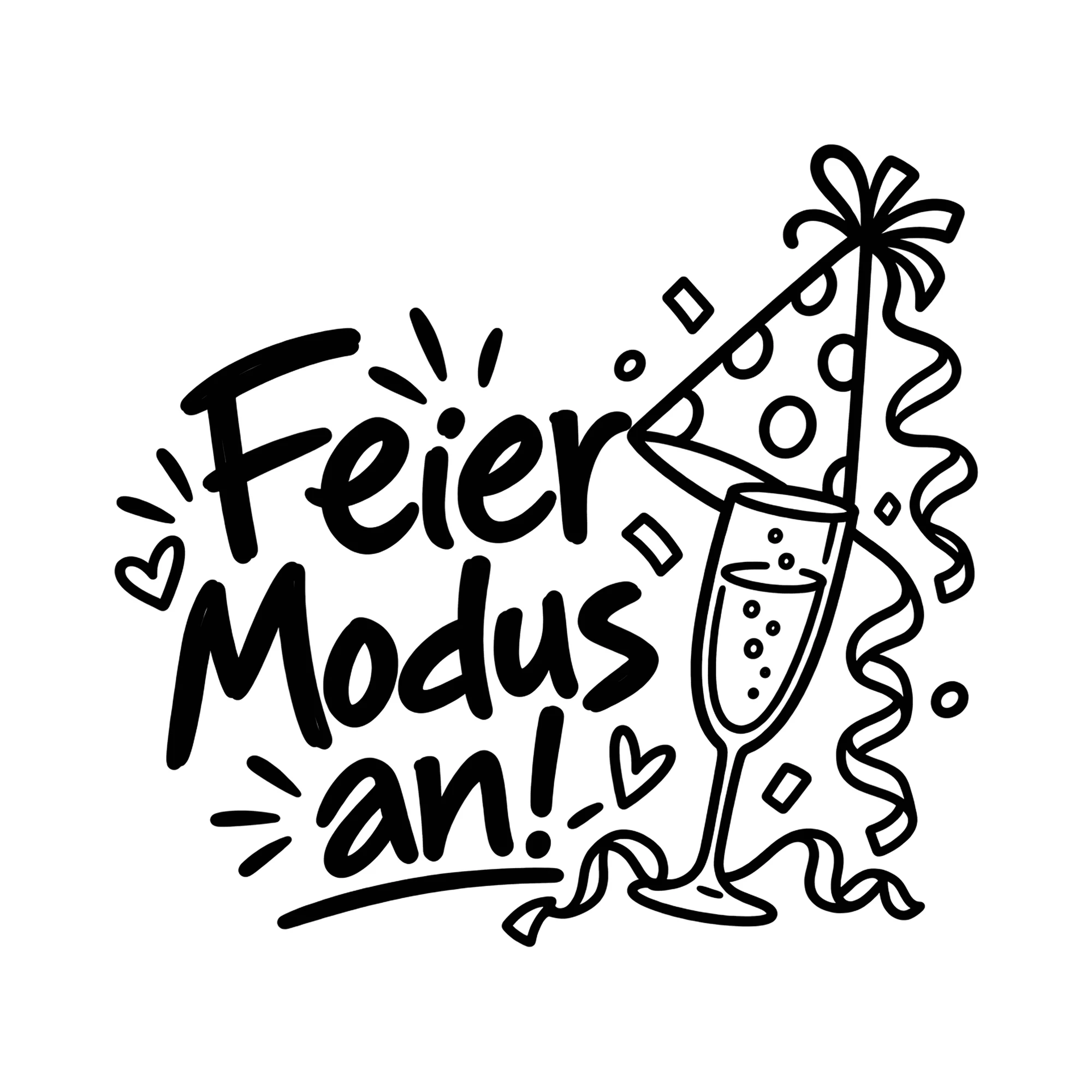 Bügelbild Feier Modus an! als Grafik auf weißem Hintergrund (BB011883)
