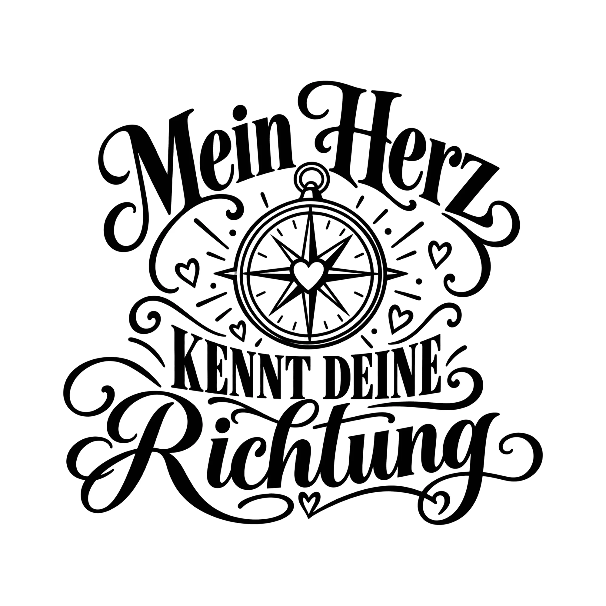 Bügelbild Mein Herz kennt deine Richtung als Grafik auf weißem Hintergrund (BB013442)