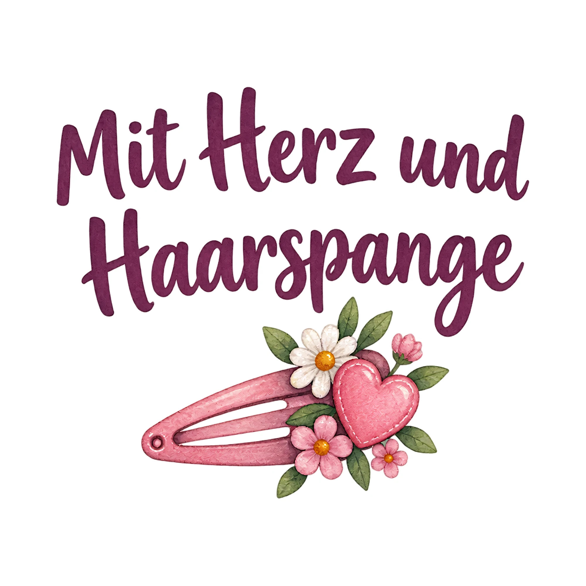 Bügelbild Mit Herz und Haarspange als Grafik auf weißem Hintergrund (BB020016)