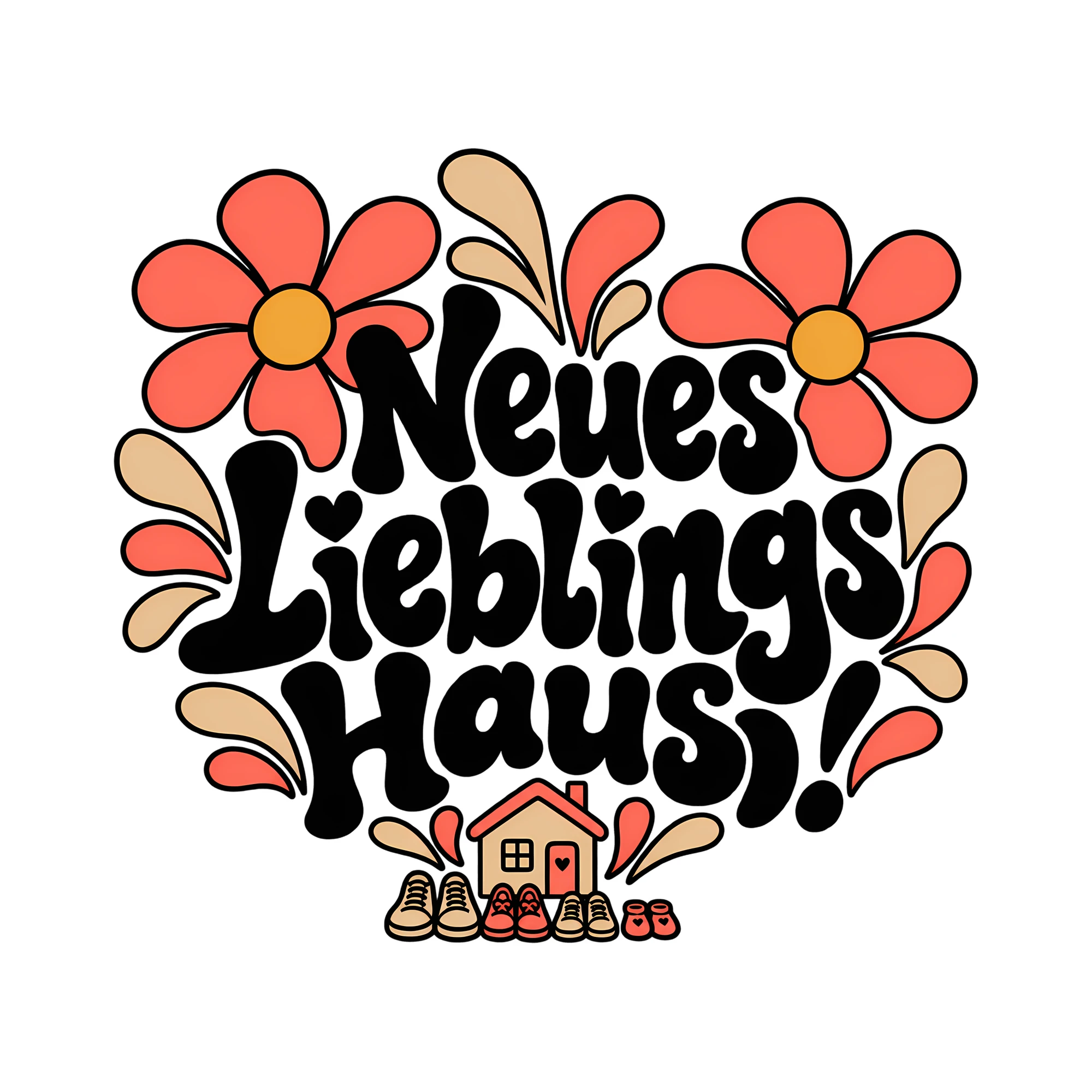 Bügelbild Neues Lieblingshaus! als Grafik auf weißem Hintergrund (BB013395)